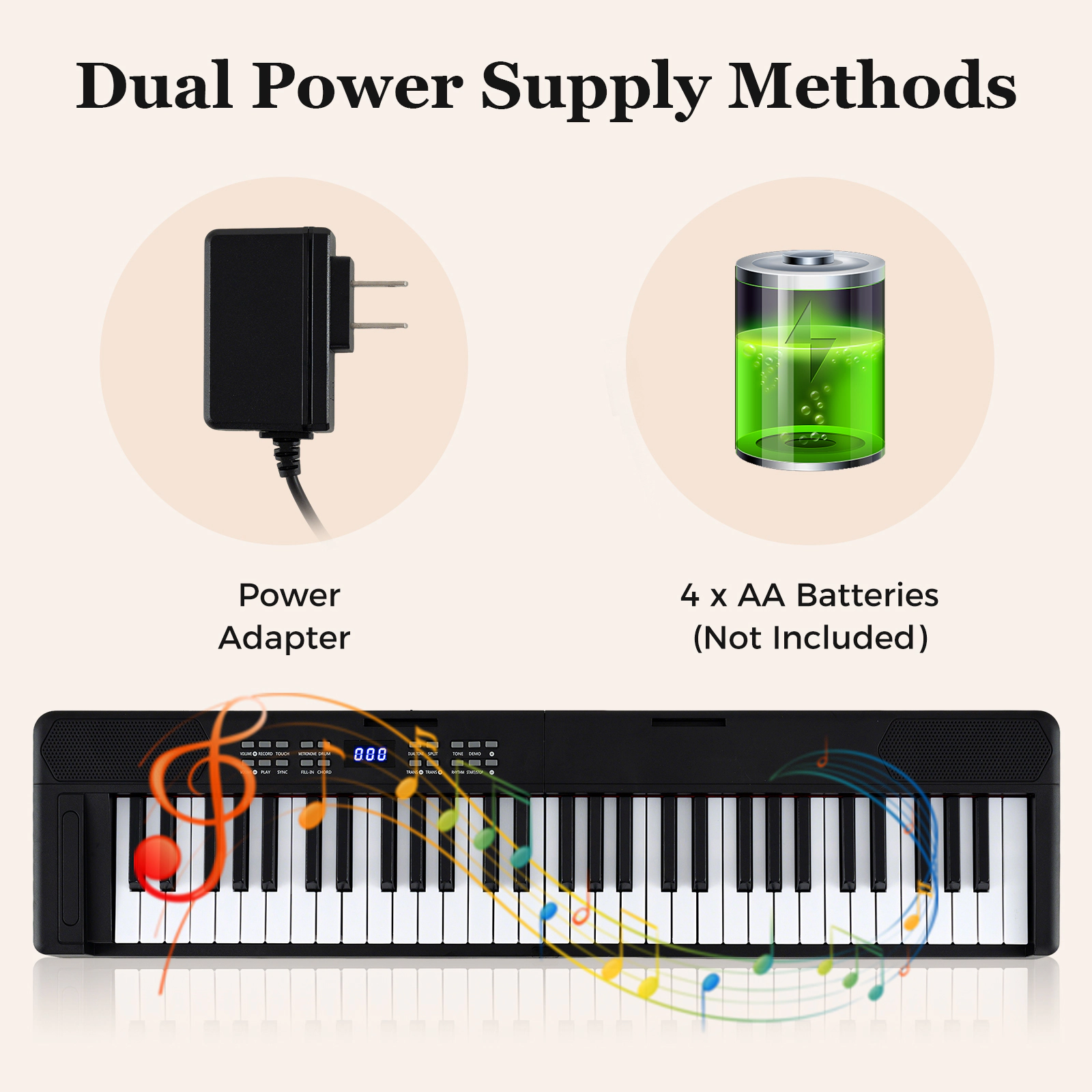 SUGIFT 61-Key Full-Size Electronic Piano Keyboard with MIDI and Split Function 37-in Unfolded 19-in Folded 7-lb Black
