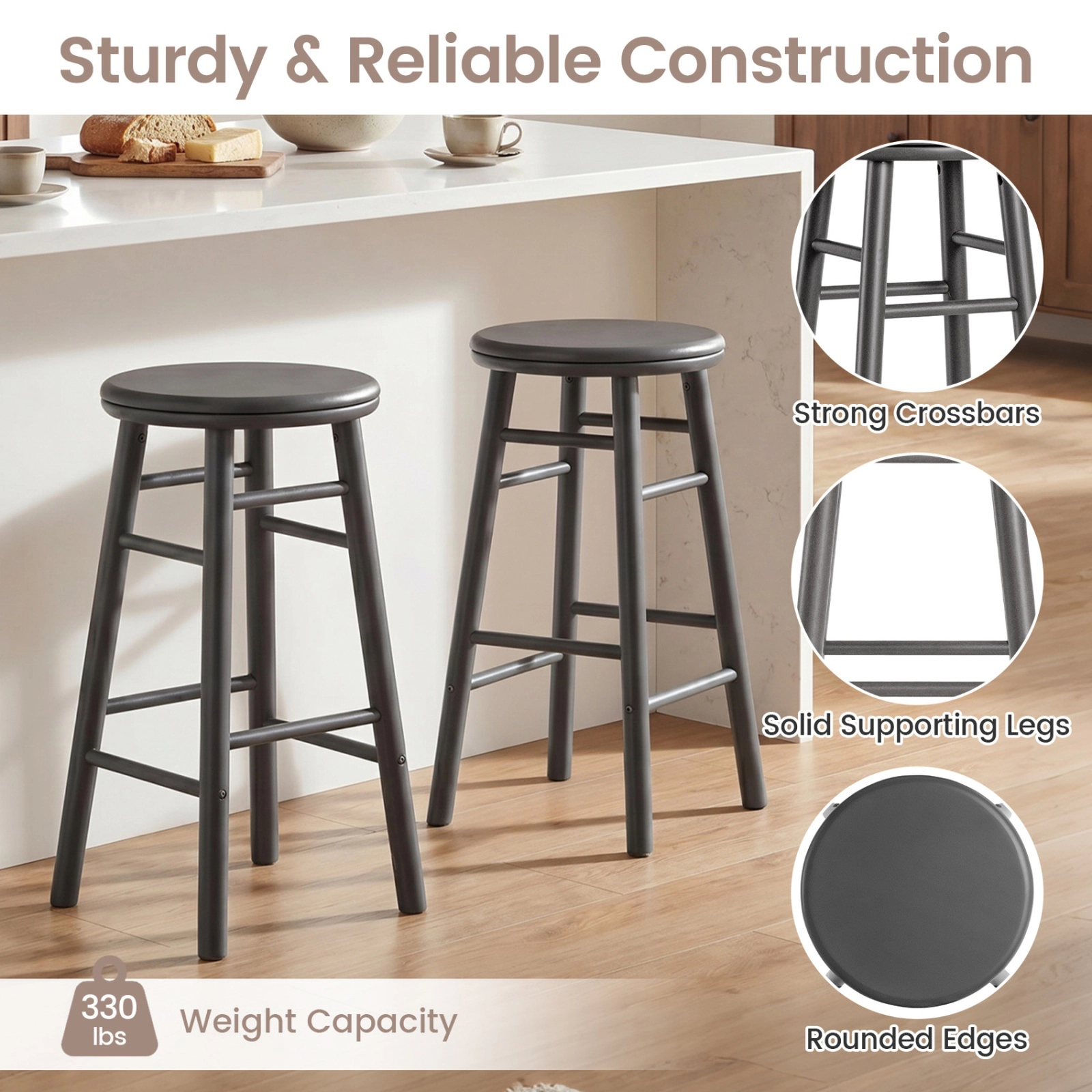 SUGIFT Footrests and Crossbars Set of 2 24 Inch Swivel Bar Stool