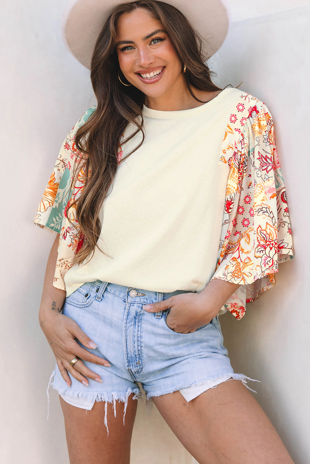 Threaded Pear Women's Sariyah Floral Half Batwing Sleeve Blouse