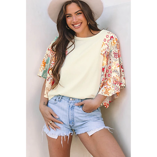Threaded Pear Women's Sariyah Floral Half Batwing Sleeve Blouse