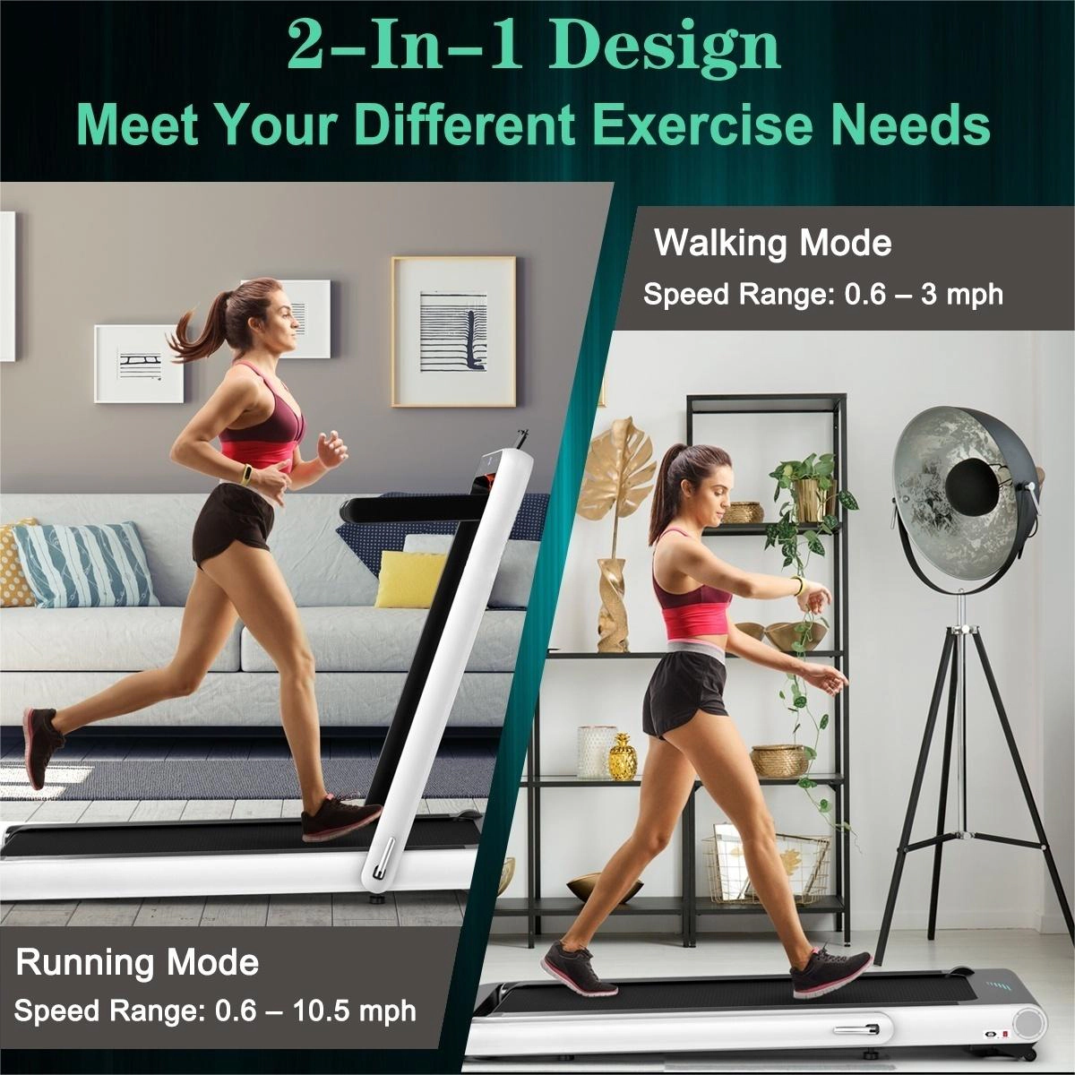SUGIFT White 4.75-HP 2-in-1 Folding Treadmill with Colorful LED Light Bar 58-in W 31-in D 265-lb User Capacity