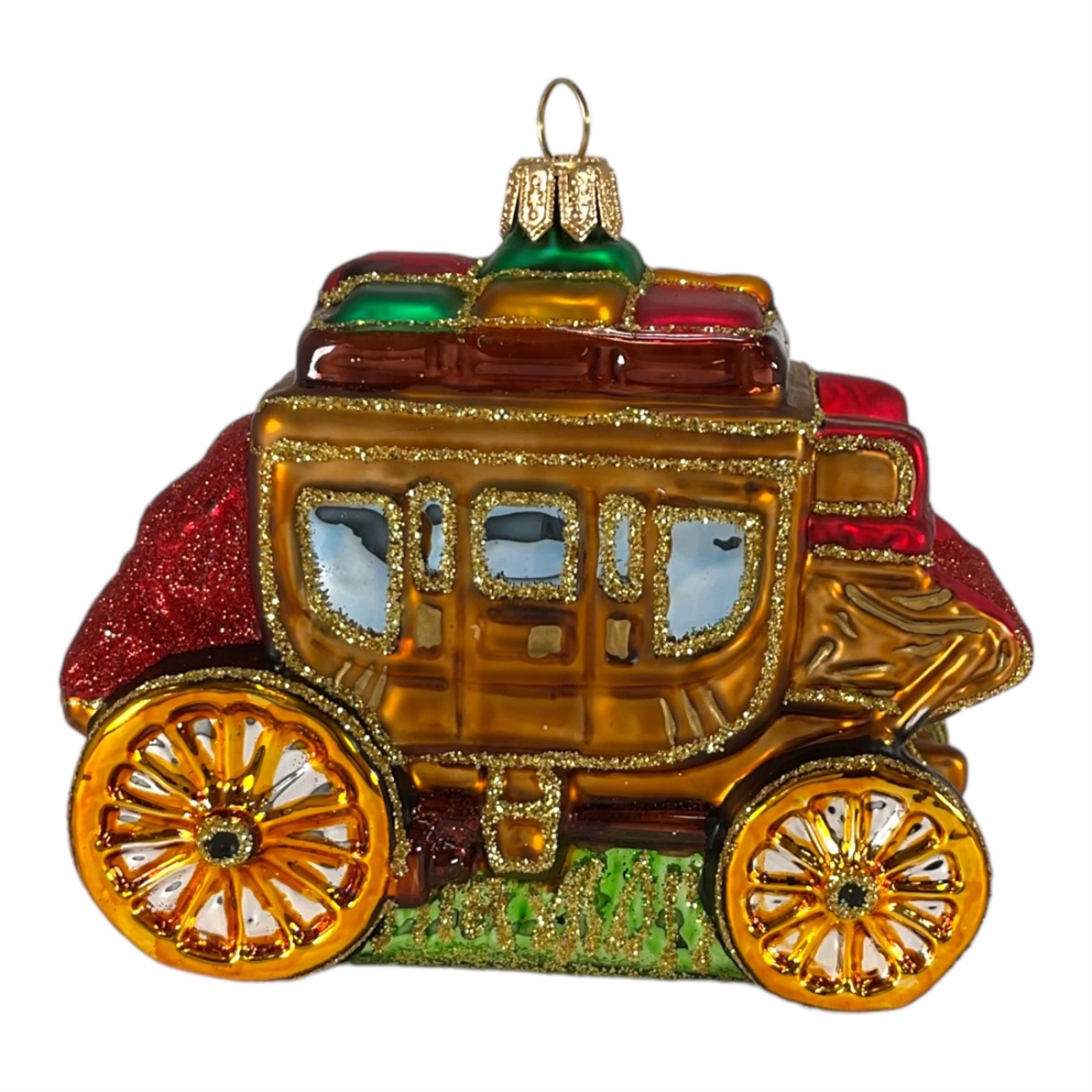 Pinnacle Peak Trading Company Western Stagecoach Wagon Polish Mouth Blown Glass Christmas Ornament Decoration