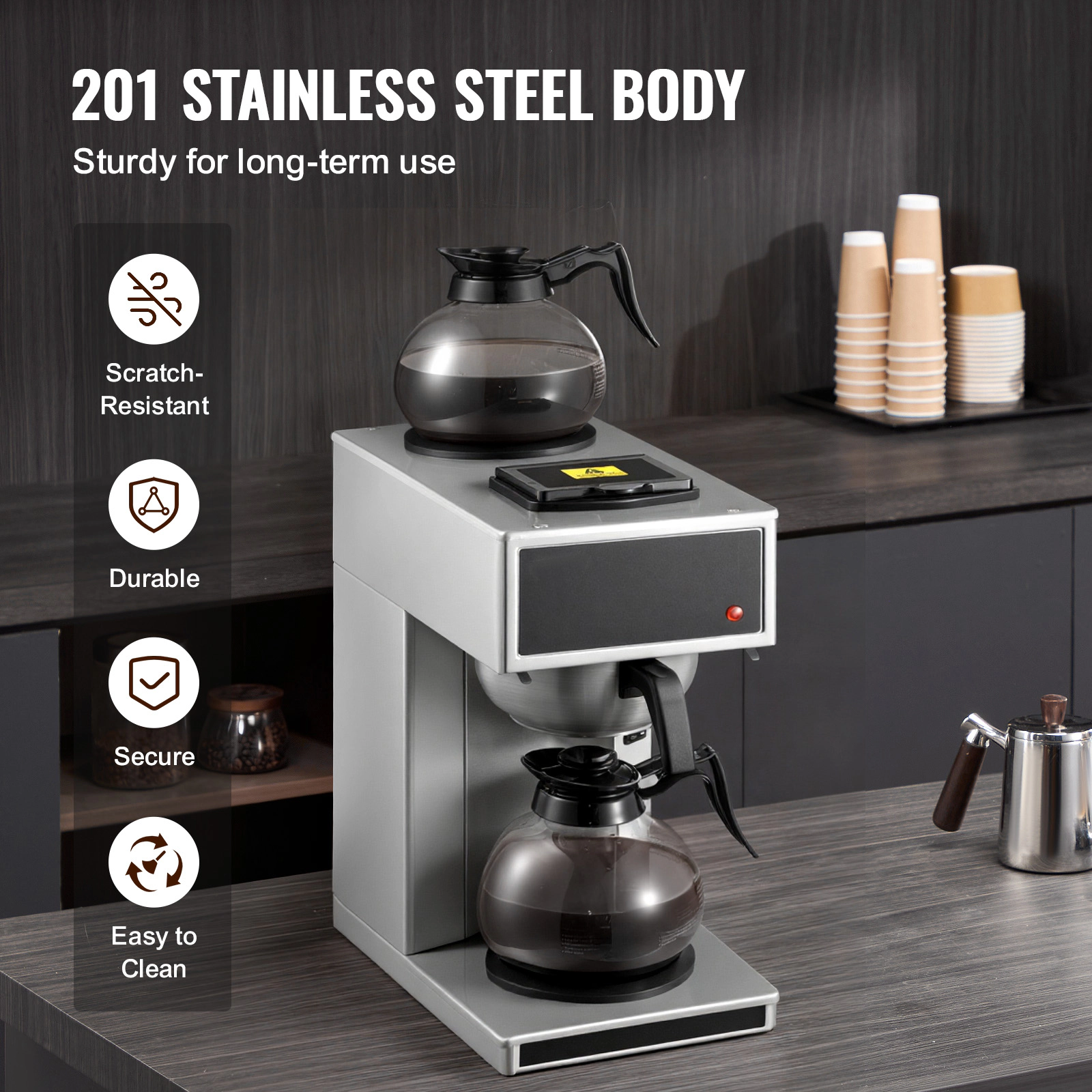 HONGGE Commercial Drip Coffee Maker, 12 Cups Coffee-Maker Machine with Glass Carafes and Decanter Warmer Plates