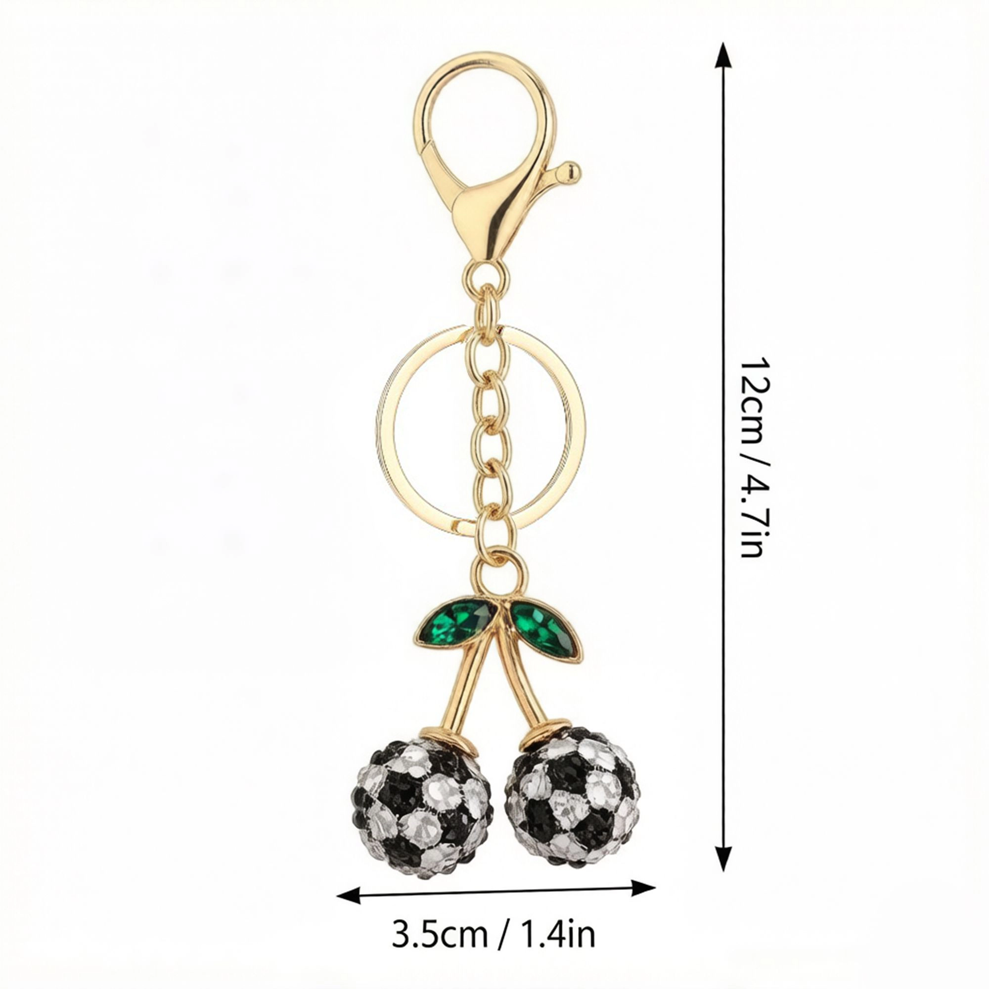 Alilang Women's 2 Pack Sports Ball Cherry Keychains with Gold Tone Clip and Leaf Charm, Black