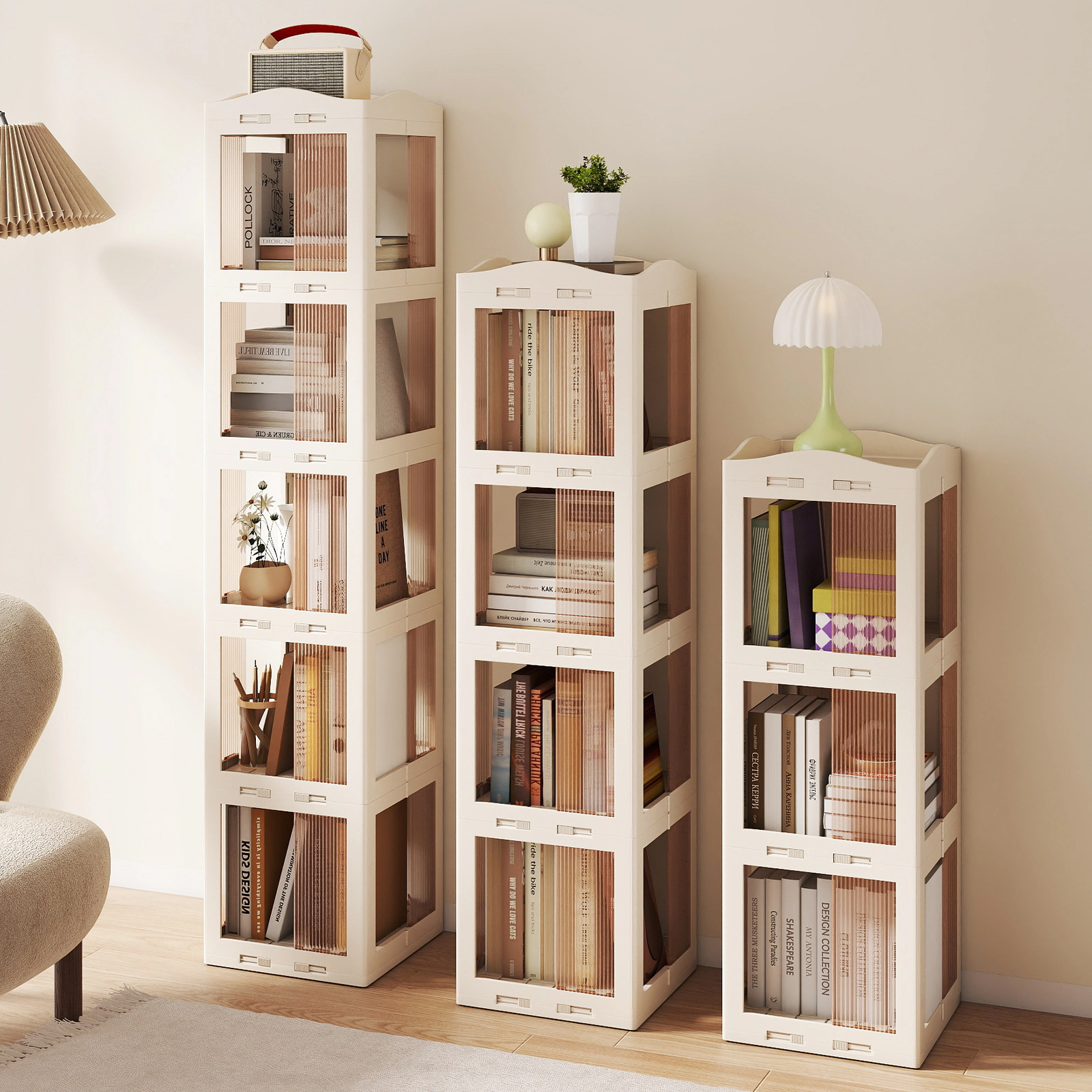 LJG 5-Tier Foldable Rotating Bookshelf 360° Spinning Bookcase with Swivel Base