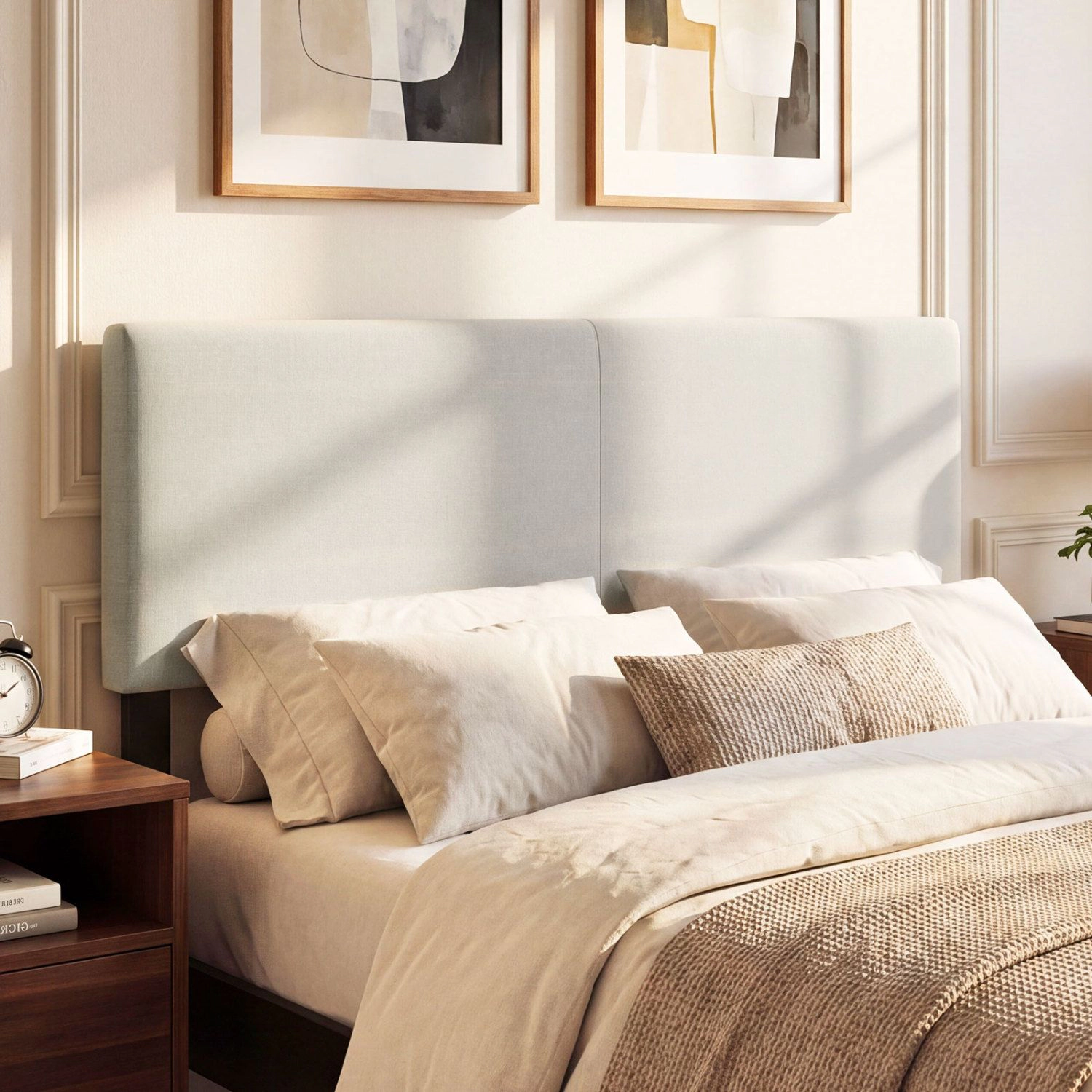 SlickBlue Unisex Quilted Linen Upholstered Headboard for Full Queen Bed