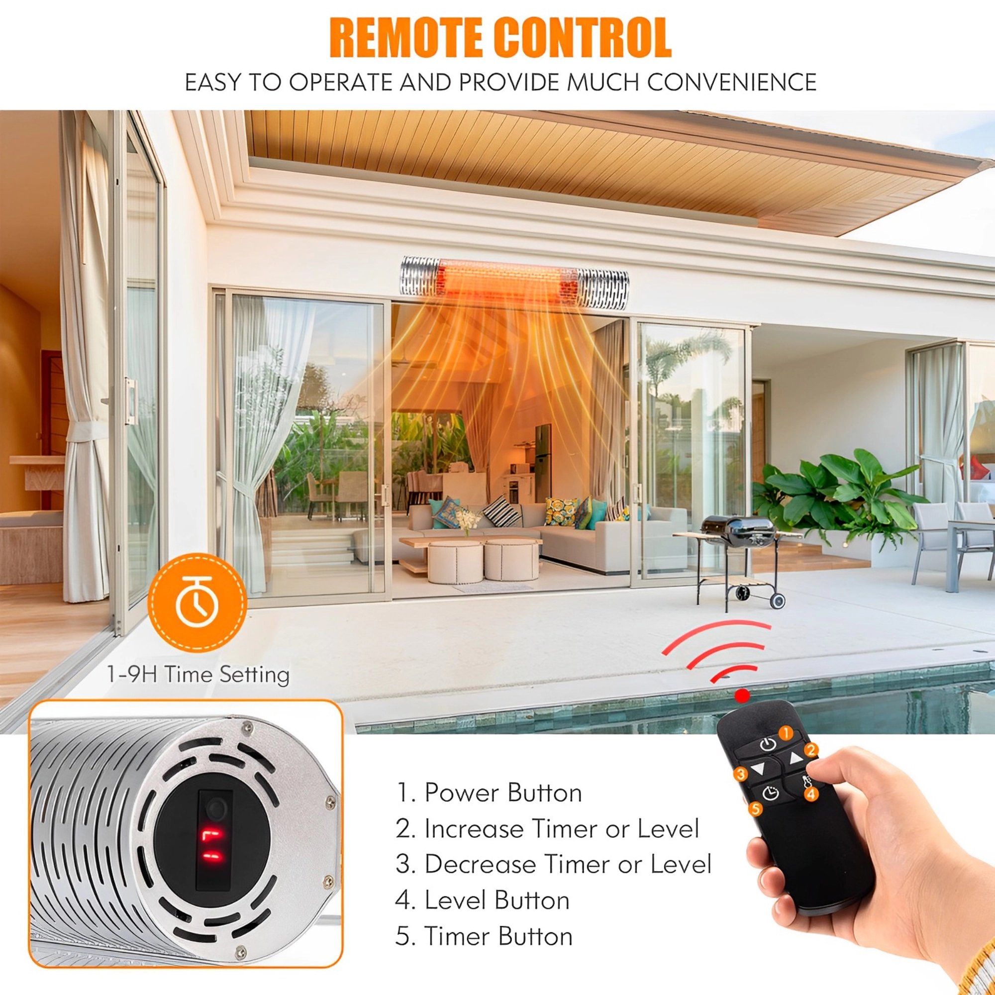 SUGIFT 1500W Far Infrared Electric Heater for Indoor and Outdoor Use 2 Power Settings Silver
