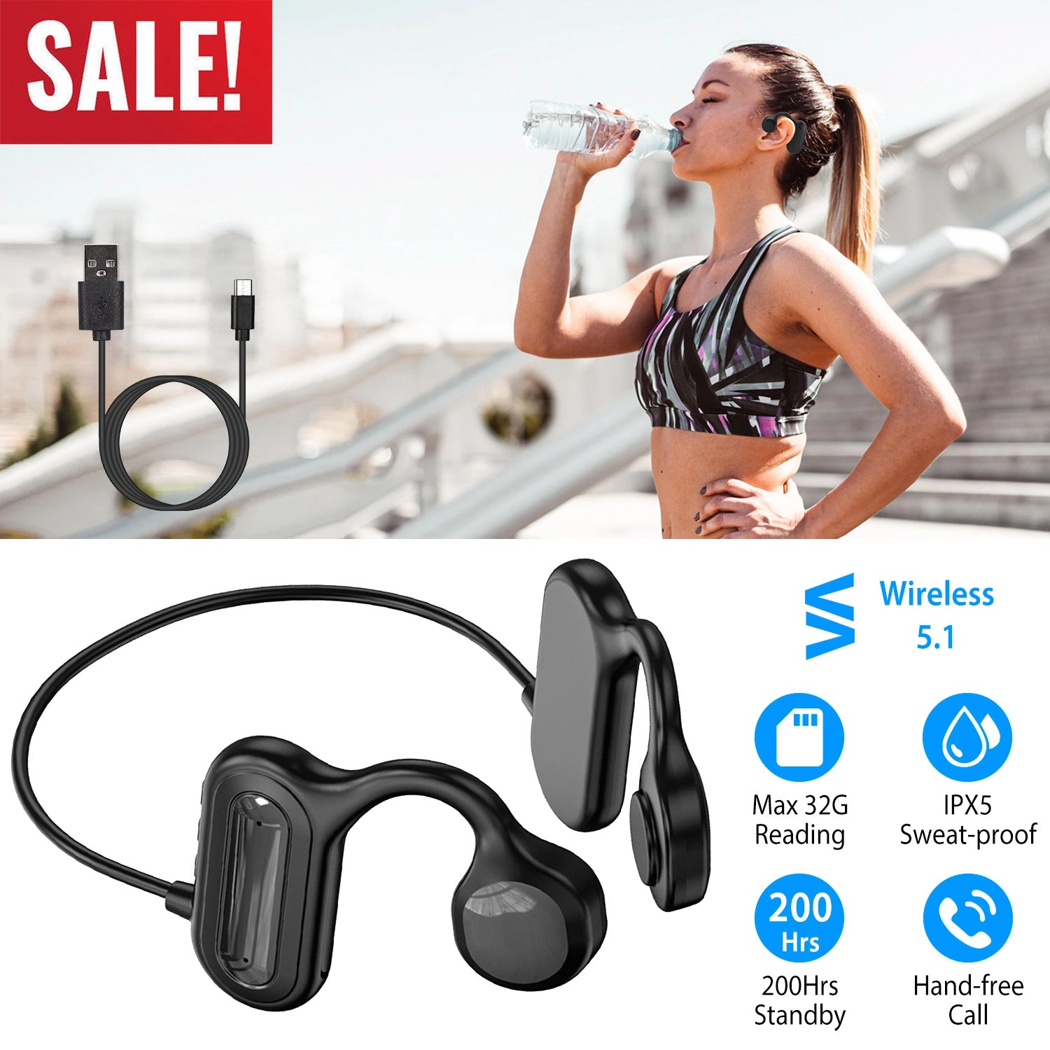 GBruno Wireless Bone Conduction Headphones With Mic