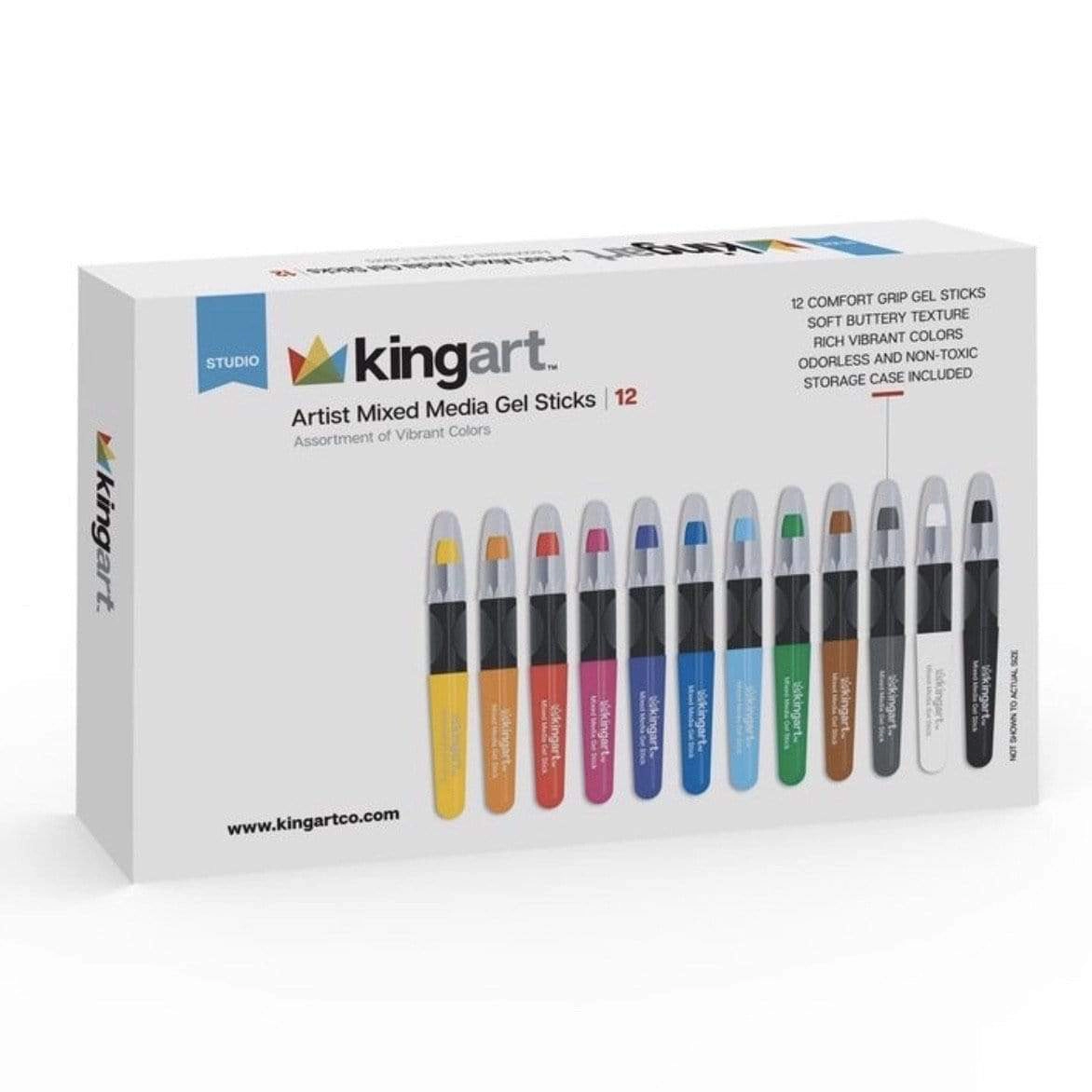 KINGART Mixed Media Gel Stick Crayons - Set of 12