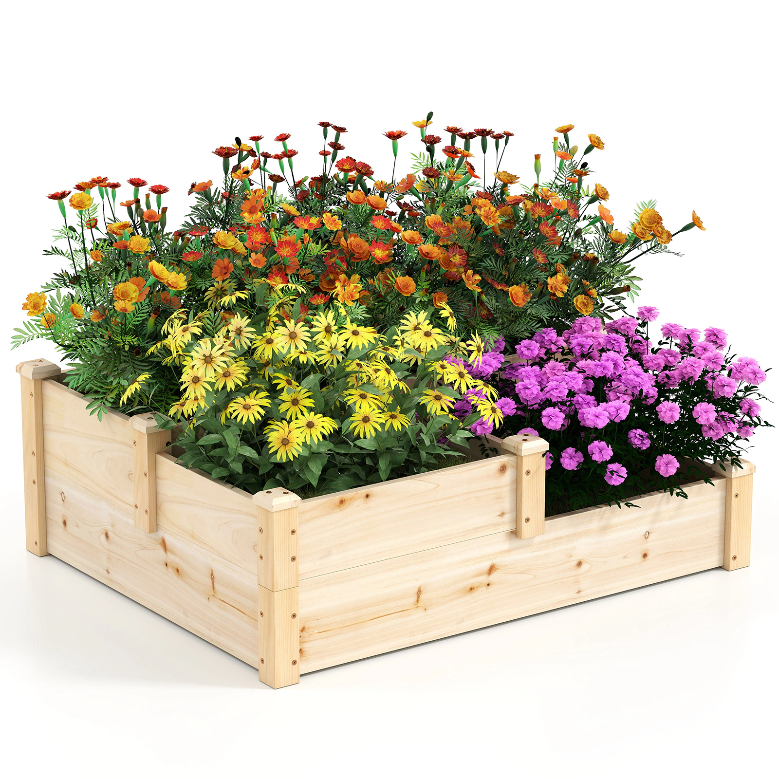 Hivvago Three Level Outdoor Wooden Garden Growing Bed