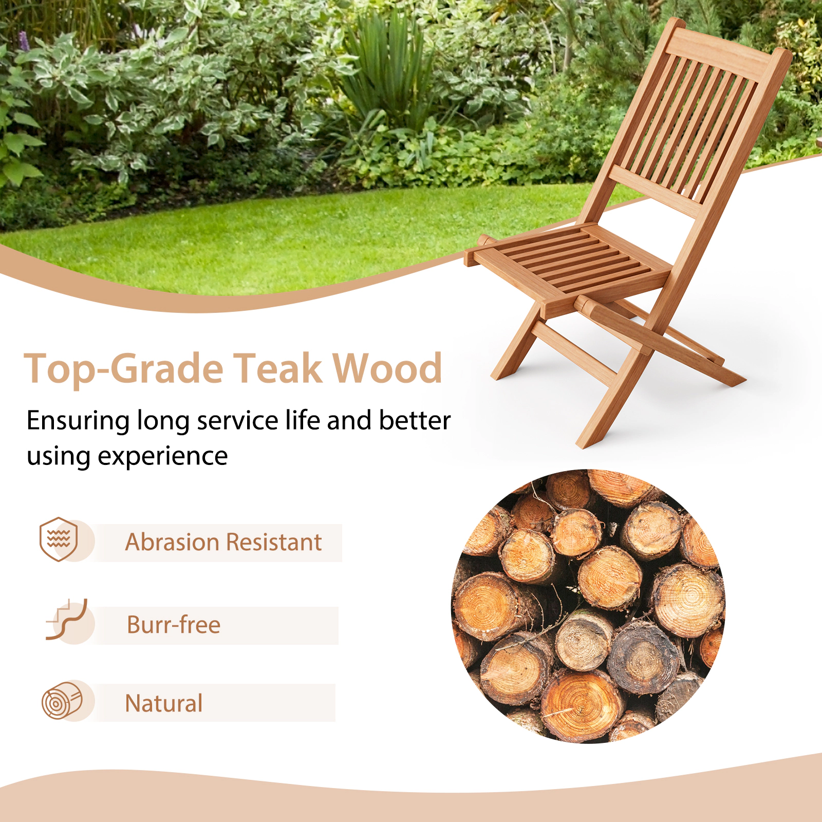 Slickblue 3 Piece Outdoor Bistro Furniture Set Teak Wood Folding Chair Table