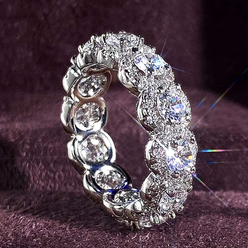 Wardrobe Whimsy Women Halo Cubic Zirconia Eternity Band Ring Stackable Sparkling Wedding Anniversary Promise