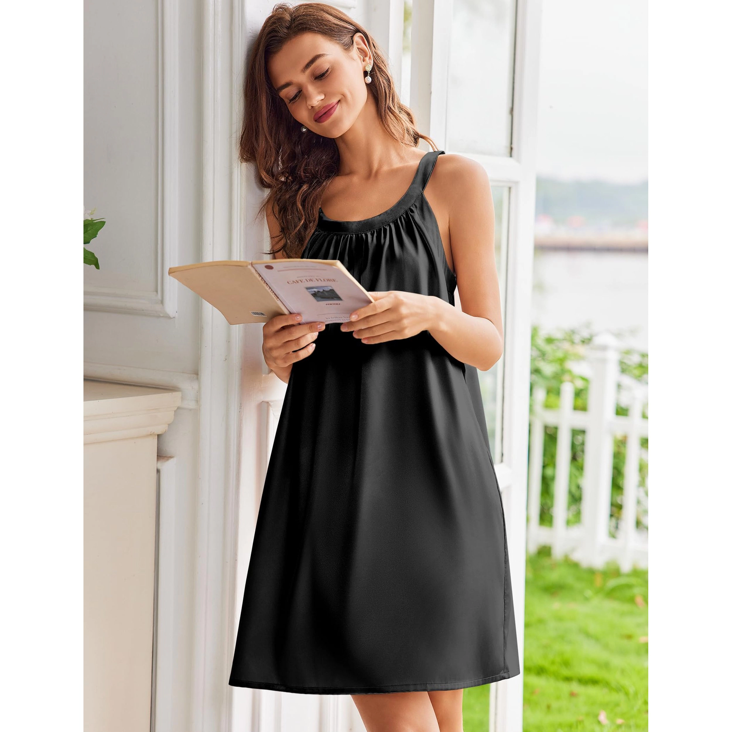 Ekouaer Nightgown for Women Sleeveless Sleepwear Tank Night Shirts Pleated Sleepshirt