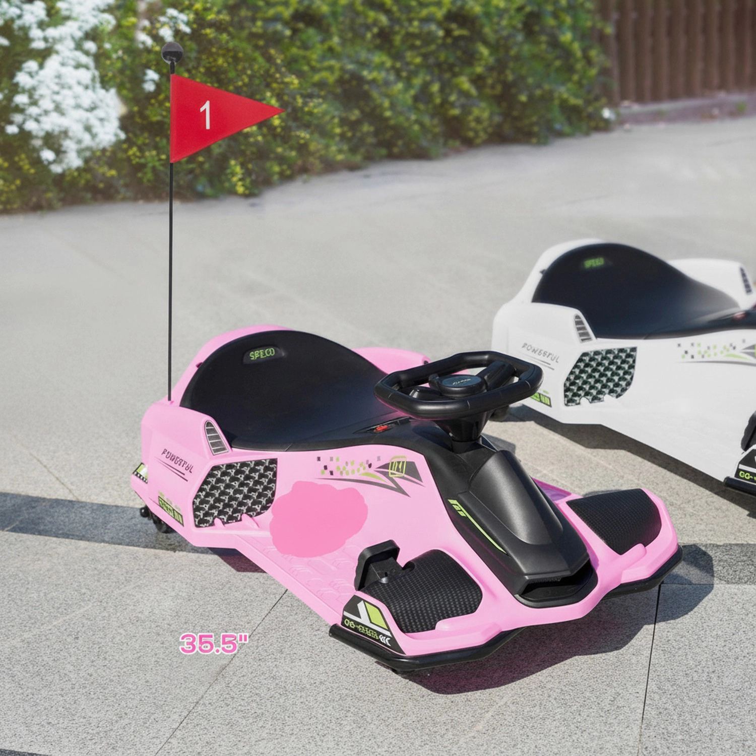HONGGE Kids Electric Drift Go Kart 12V with Lights & Music, Adjustable Speed up to 5 MPH, Ages 8-12, Pink