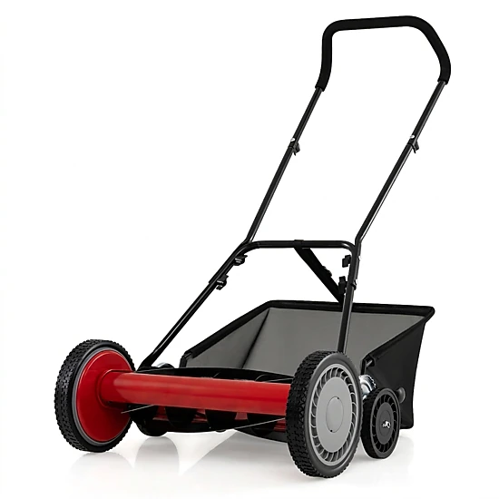 SUGIFT Red 18-in 5 Blade Push Reel Lawn Mower with Removable Grass Catcher 10-in Front Wheels