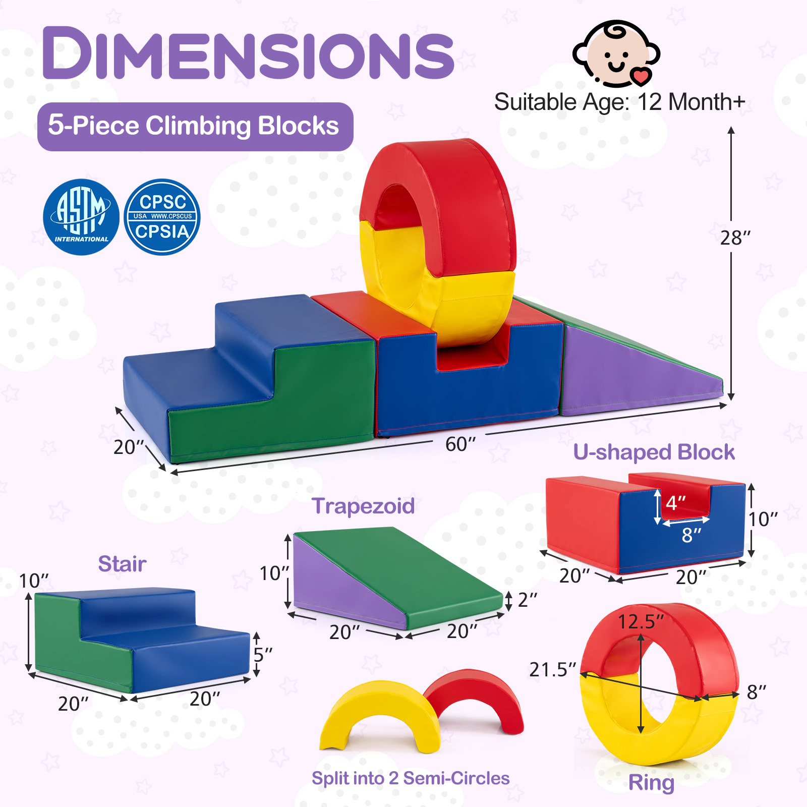 LJG 5 Pieces Kids Climbing Toys with PU Leather Cover