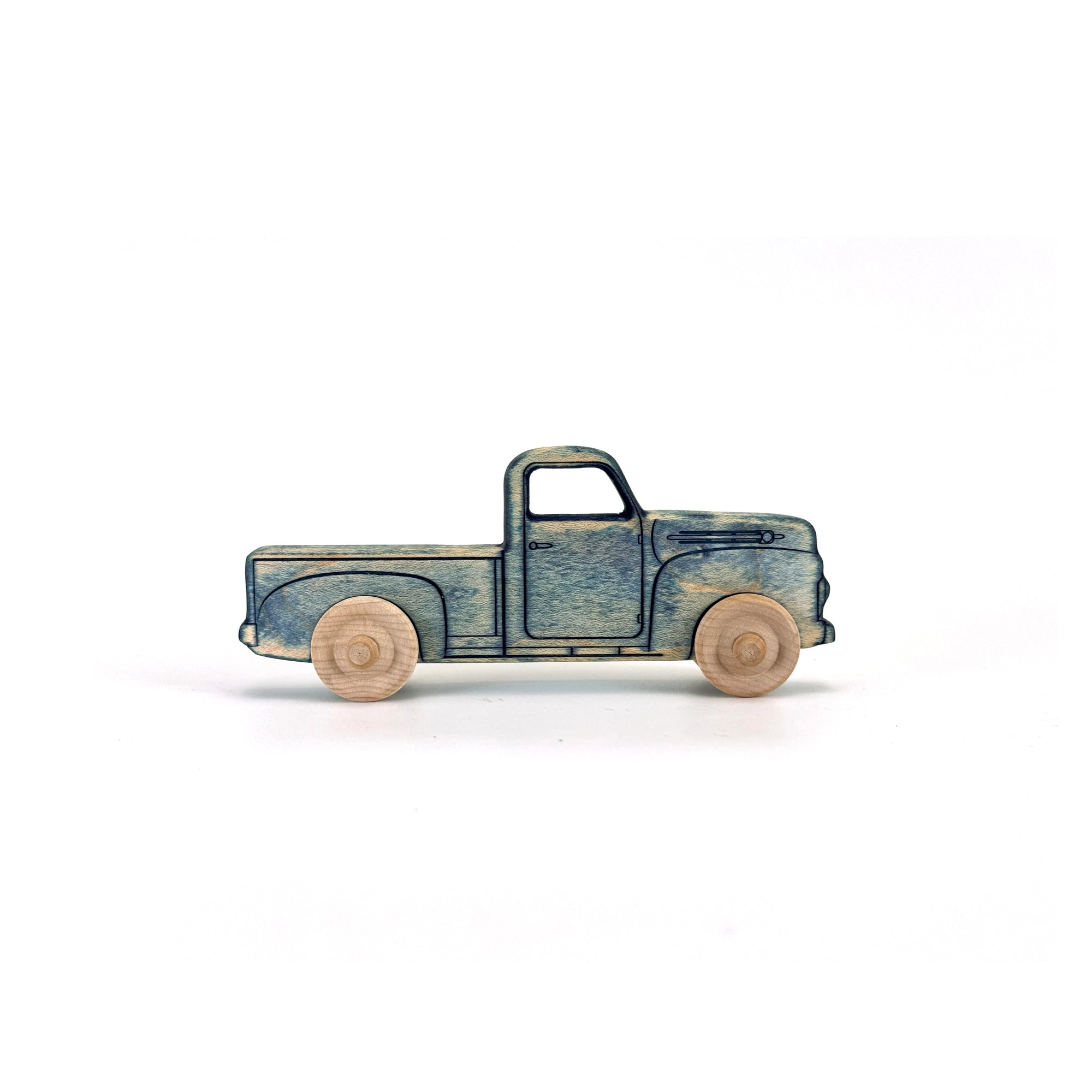 Montessori 5.5" Blue Wooden Pickup Truck for Toddlers 1–3 - Eco-Friendly Maple Toy - Made in USA