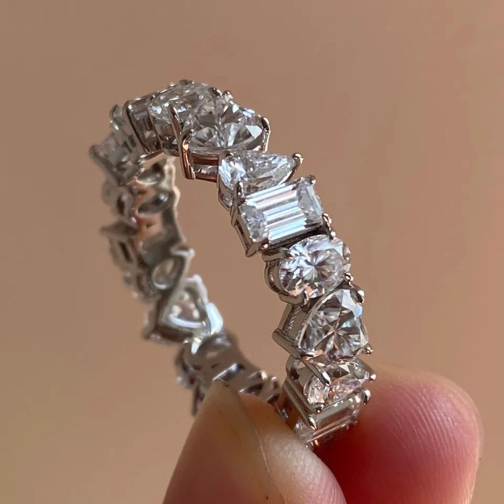 Women Cubic Zirconia Ring Bridal Eternity Wedding Band Ring