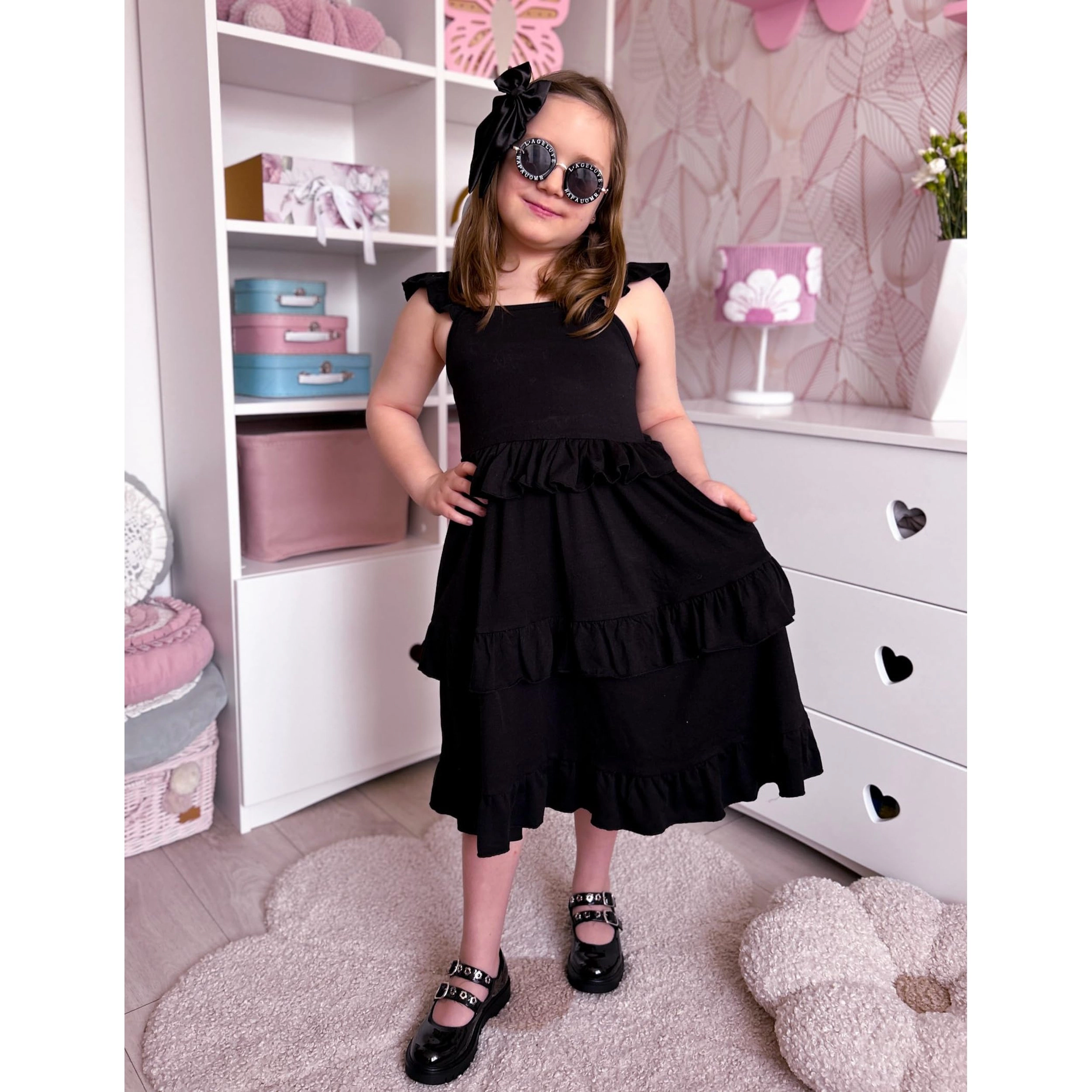 Arshiner Girls Ruffle Sleeve Sundress With Pockets Summer Casual Holiday Outing Dress