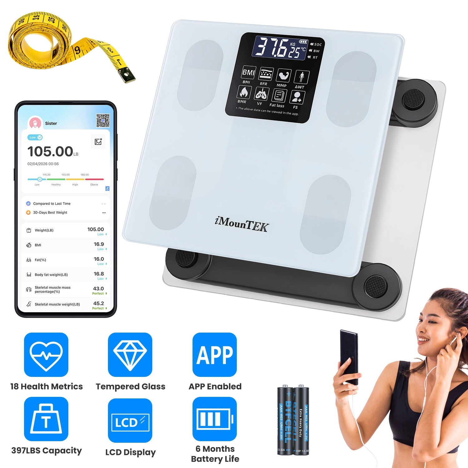 GBruno Smart Digital Body Weight Scale With App Sync