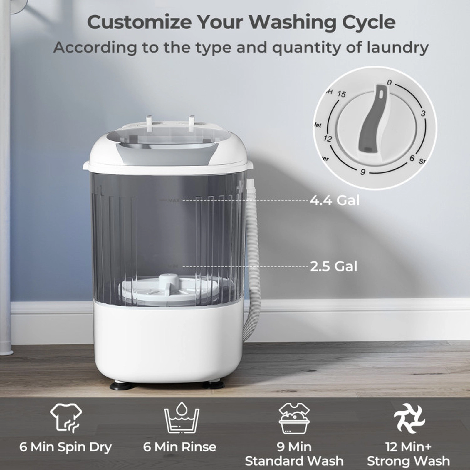 SUGIFT 5.5-lb Mini Semi-Automatic Portable Washing Machine with Spin Tub 4 Preset Cycles and IPX4 Rating
