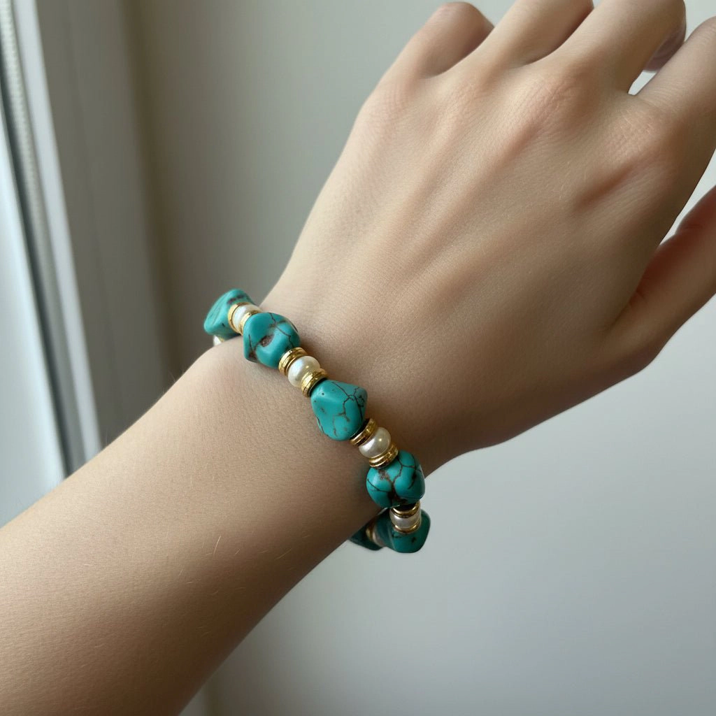 DressAtR Women's Turquoise Pearl Stretch Bracelet