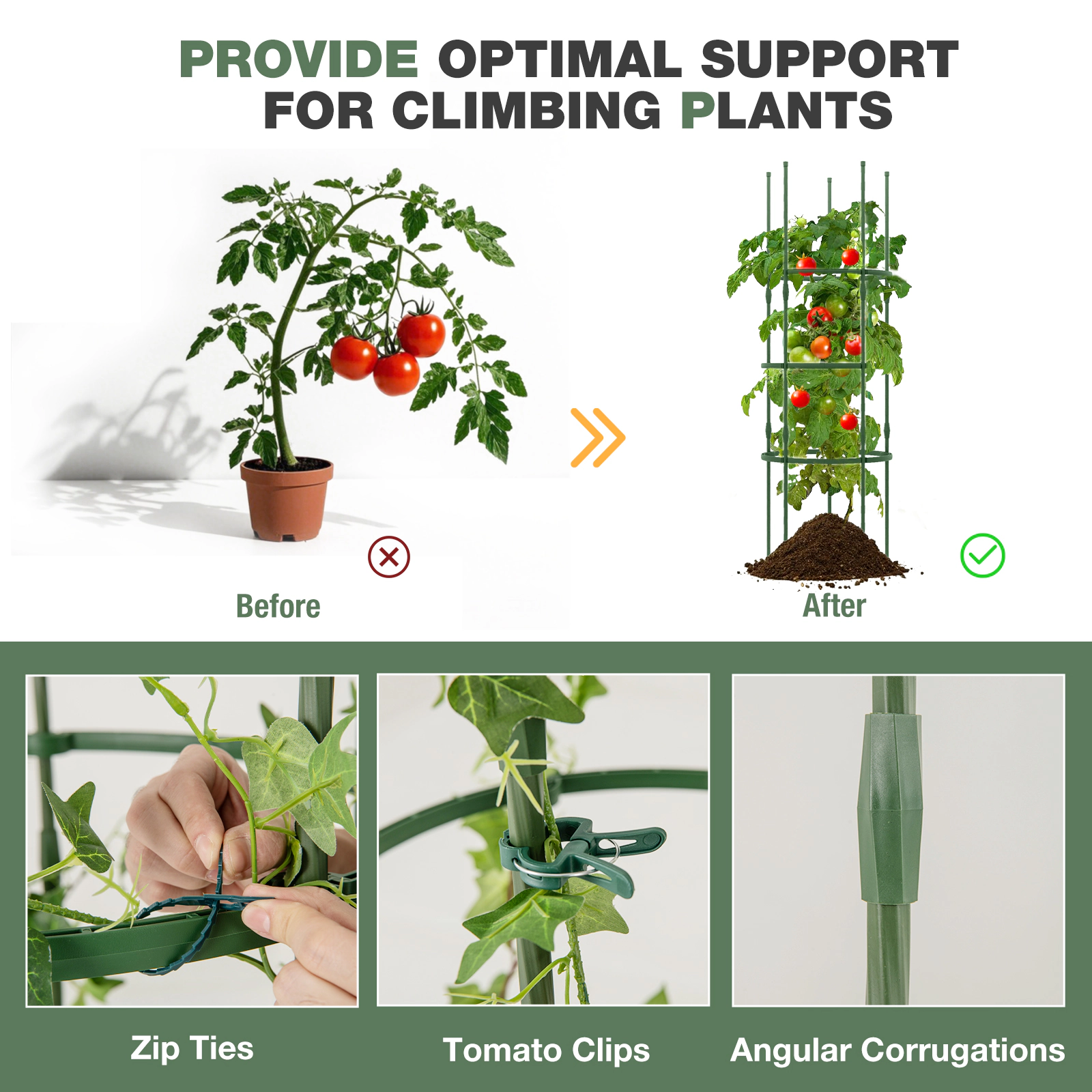 LJG 3 Pack 60 Inch Adjustable Tall Plant Support Trellis for Climbing Plants