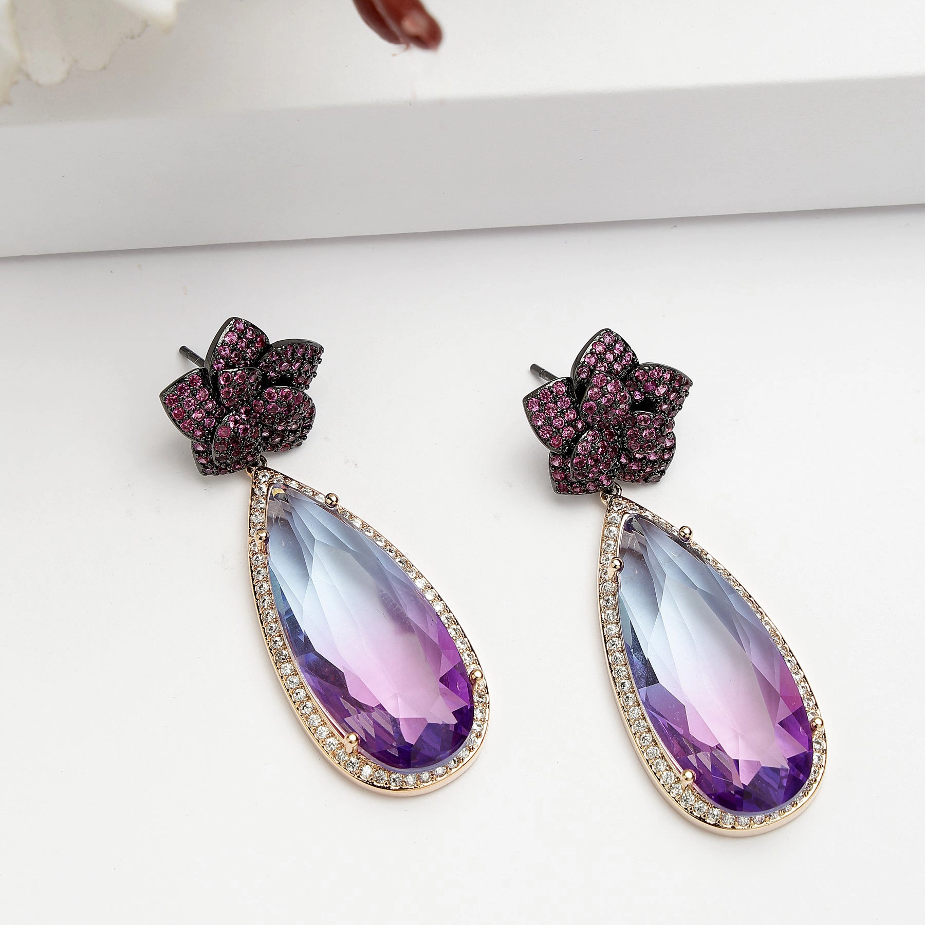 AGP PARIS Womens Diva Collection Floral Zirconia Drop Earrings