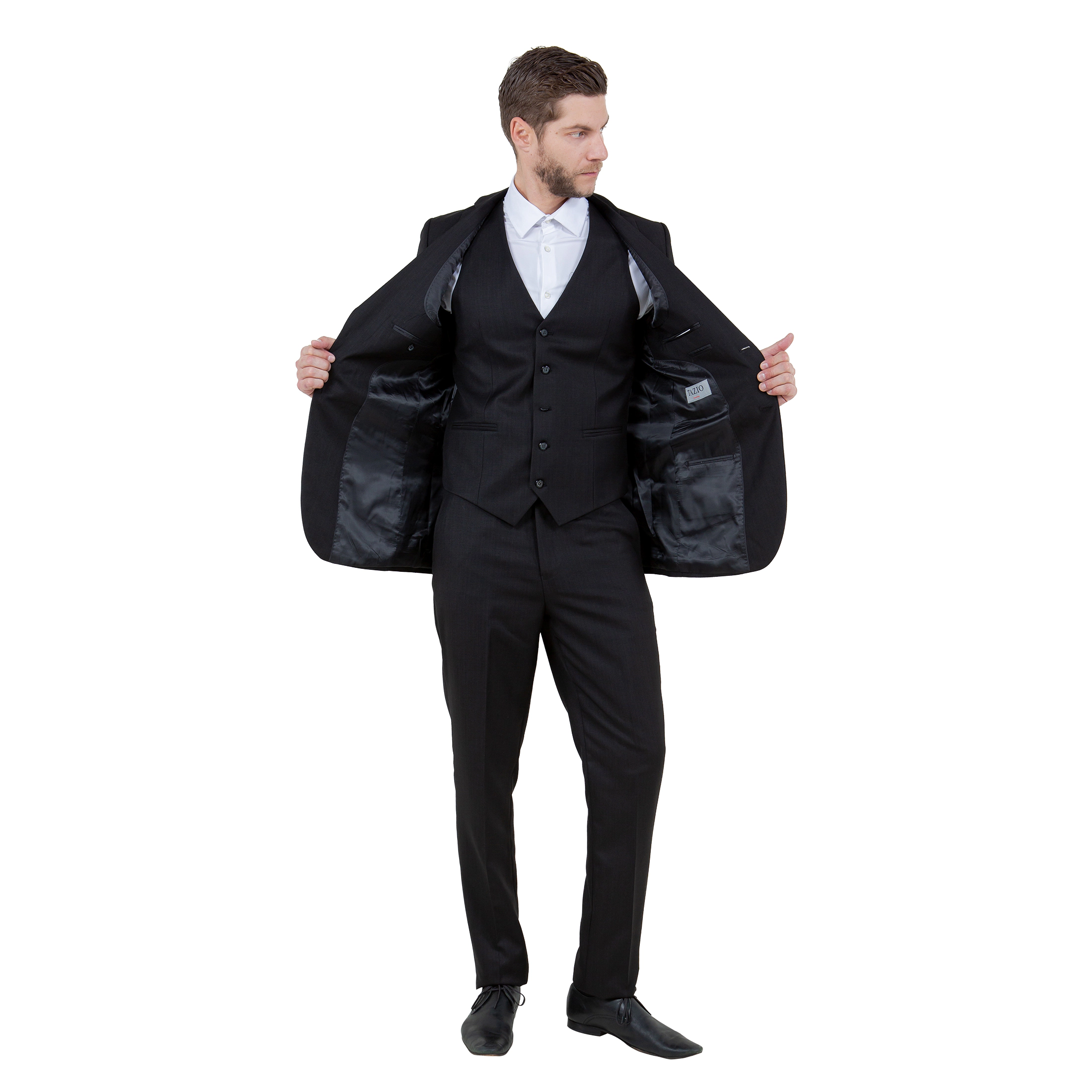 Tazzio Men's Slim Fit 3 Piece Vested Sharkskin Suit Set