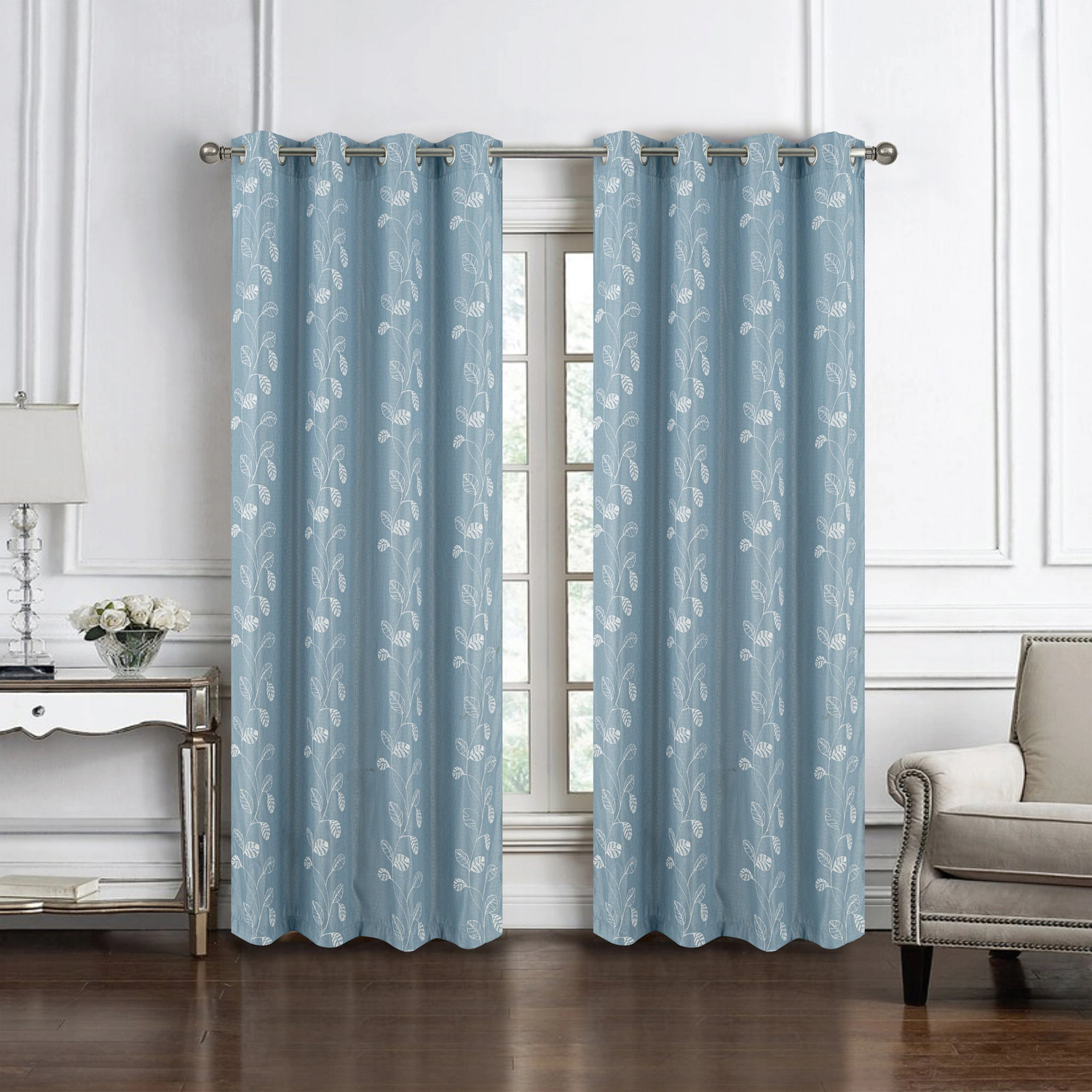 RT Designers Collection 100% Polyester 140 GSM Reed Embroidered Grommet Curtain Panel 54" x 90