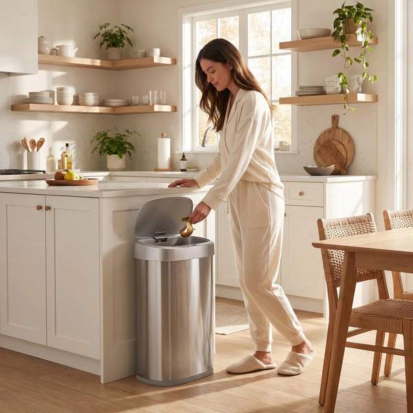 Ninestars Oval 13-Gallon Stainless Steel Motion Sensor Trash Can