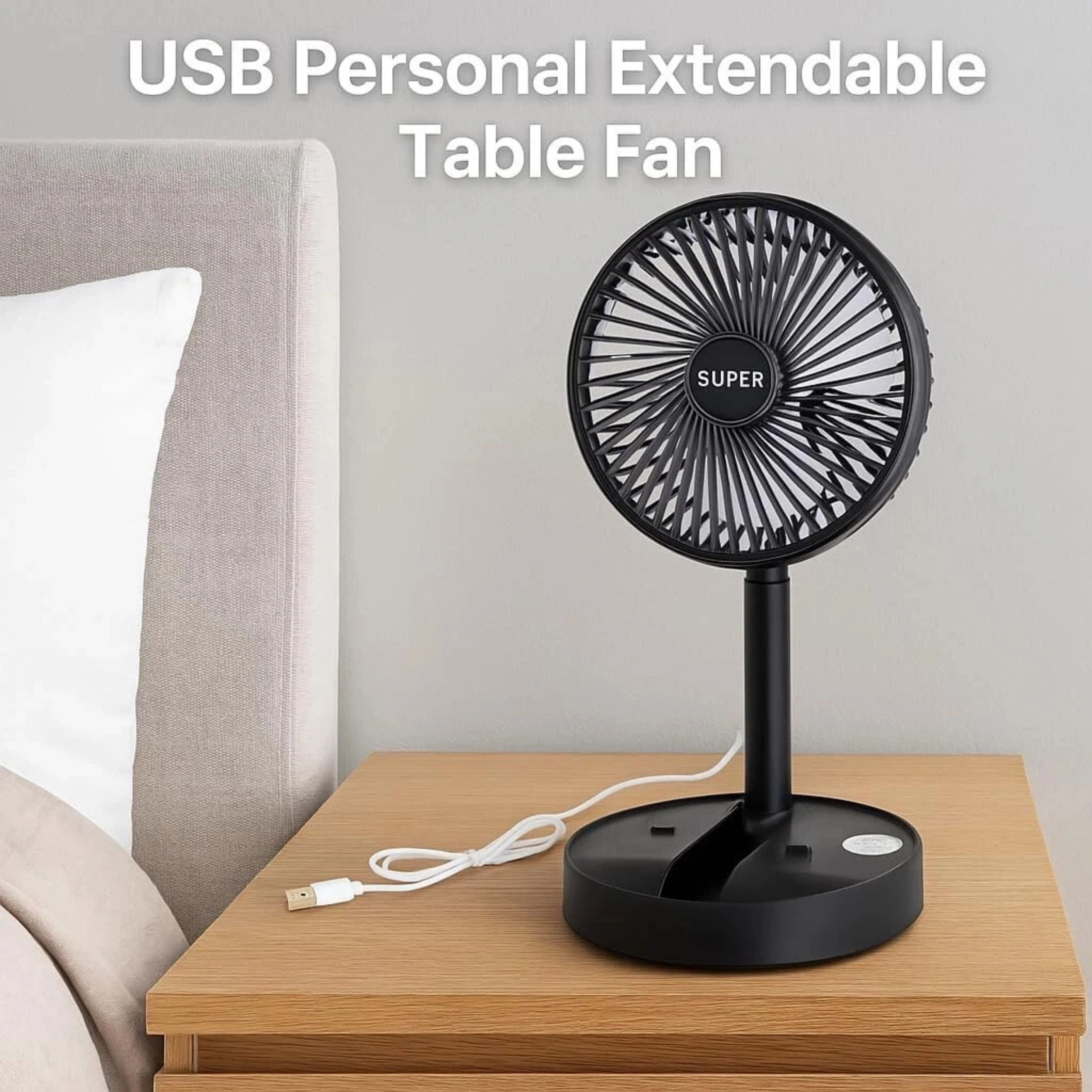 Home Collection Black USB Telescopic Folding Desk Fan with Phone Stand