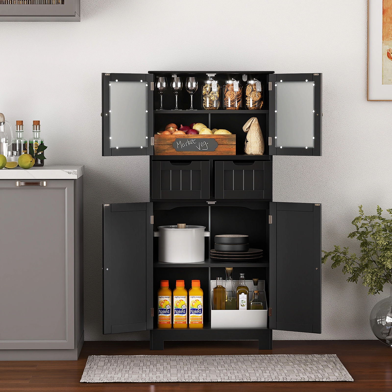 SlickBlue 4-Door Bathroom Storage Cabinet with Drawers & Glass Doors