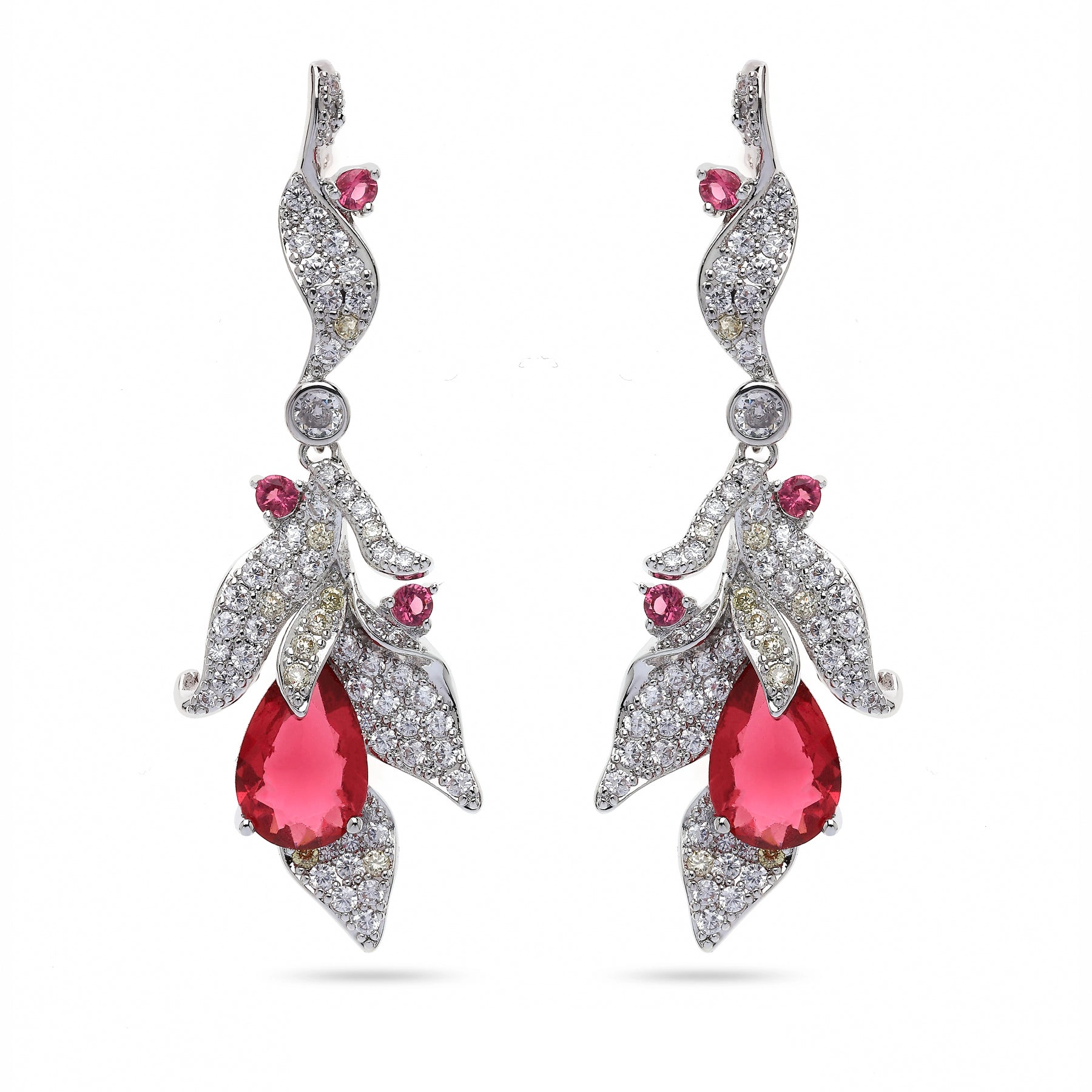 AGP PARIS Womens Red Leaf Motif Drop Earrings