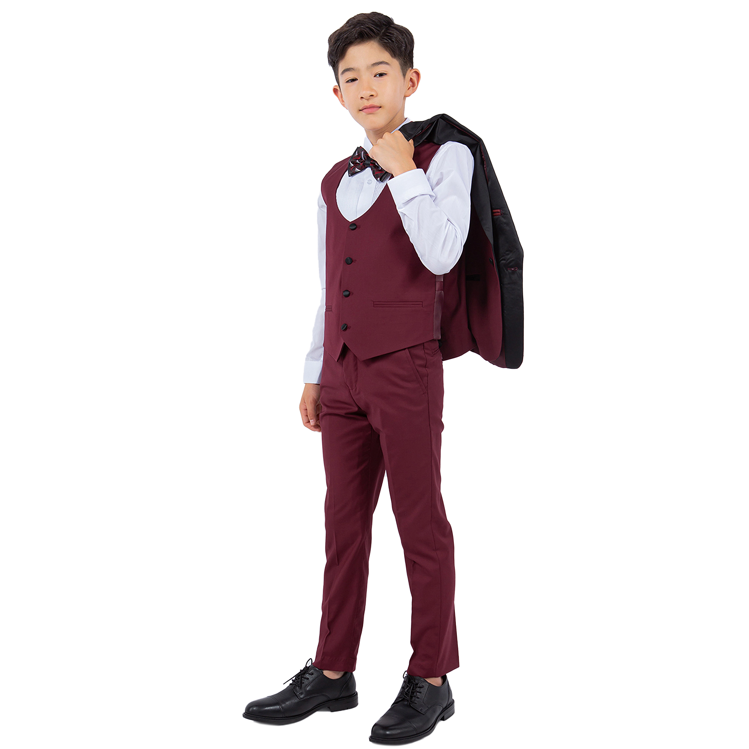 Stacy Adams Boys 5-Piece Slim Fit Tuxedo Set - Jacket, Vest, Pants, Shirt, Bow Tie