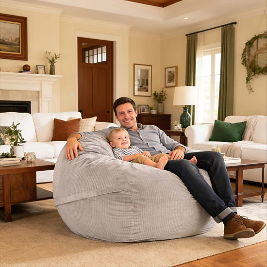 Luna 5 Foot X-Large Bean Bag Chair – Oversized Foam Lounger for Adults & Kids, Plush Corded Faux Fur