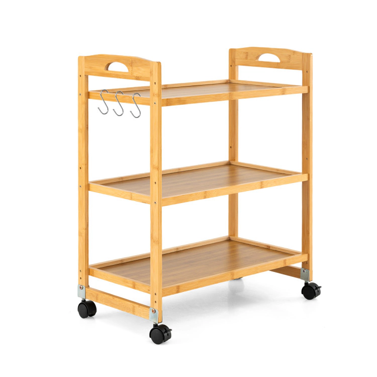 Hivvago 3-Tier Storage Rolling Cart Bamboo Utility Cart with 4 Universal Wheels