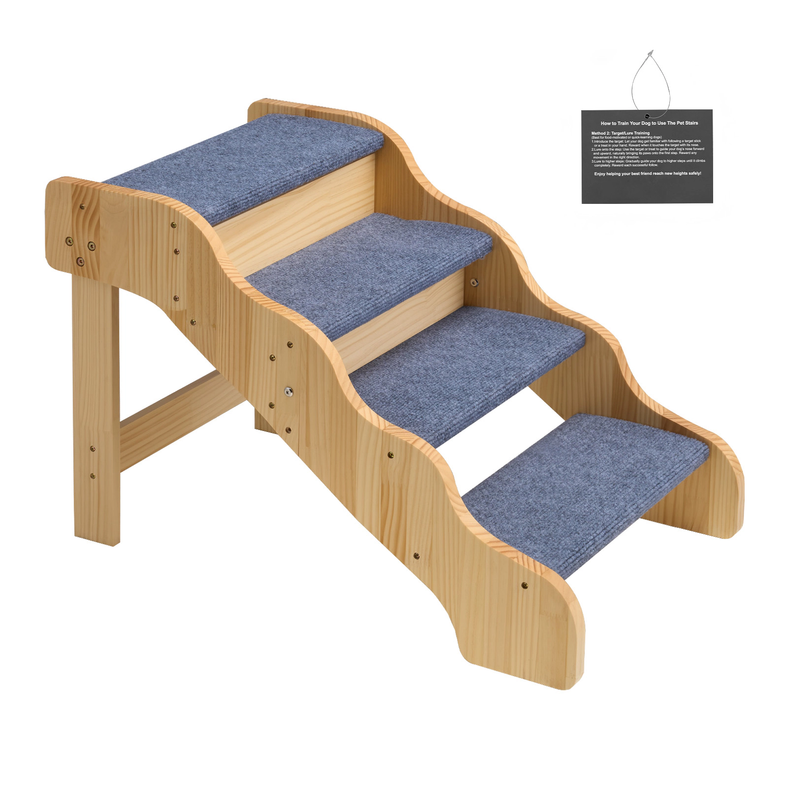 HONGGE 4-Step Non-Folding Wood Dog Stairs for High Beds & Sofas, Fixed Frame, Supports Pets up to 150 lbs