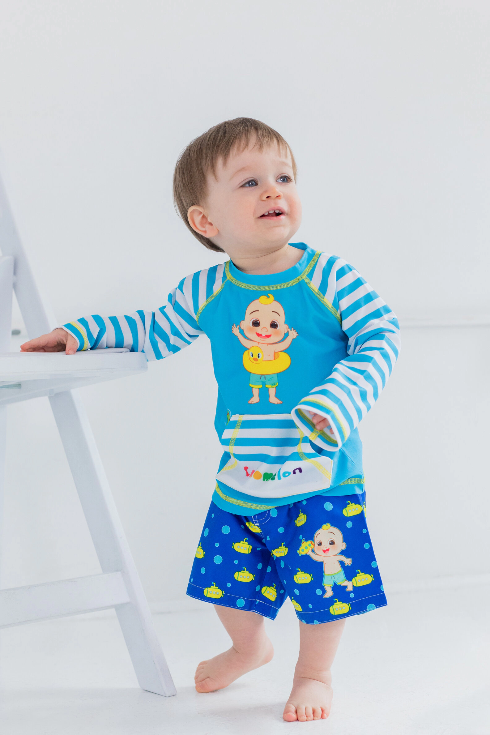 Cocomelon JJ Boys' 2-Piece Rash Guard and Swim Trunks Set