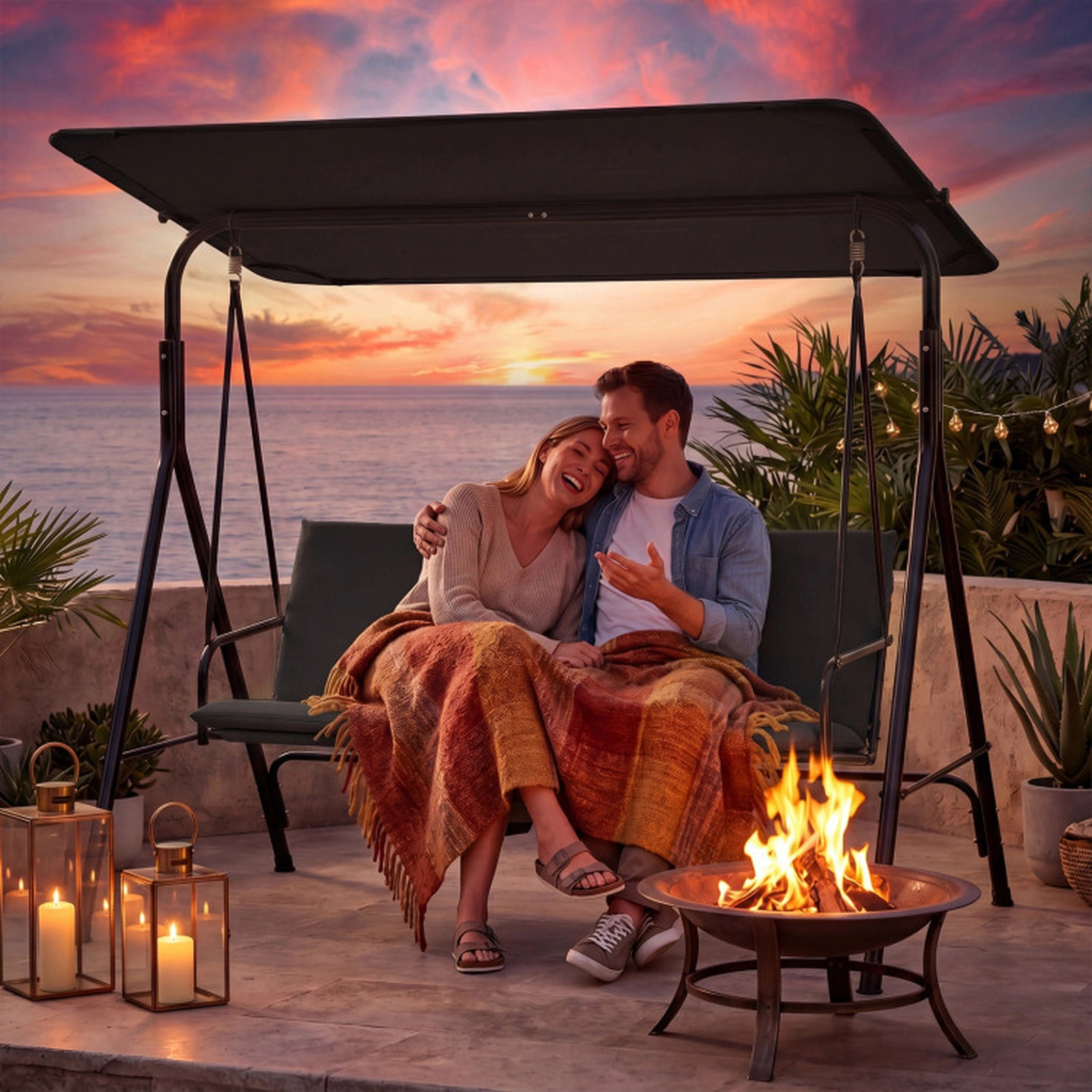 SUGIFT Adjustable Canopy and Removable Cushion 3-Seat Patio Swing Chair