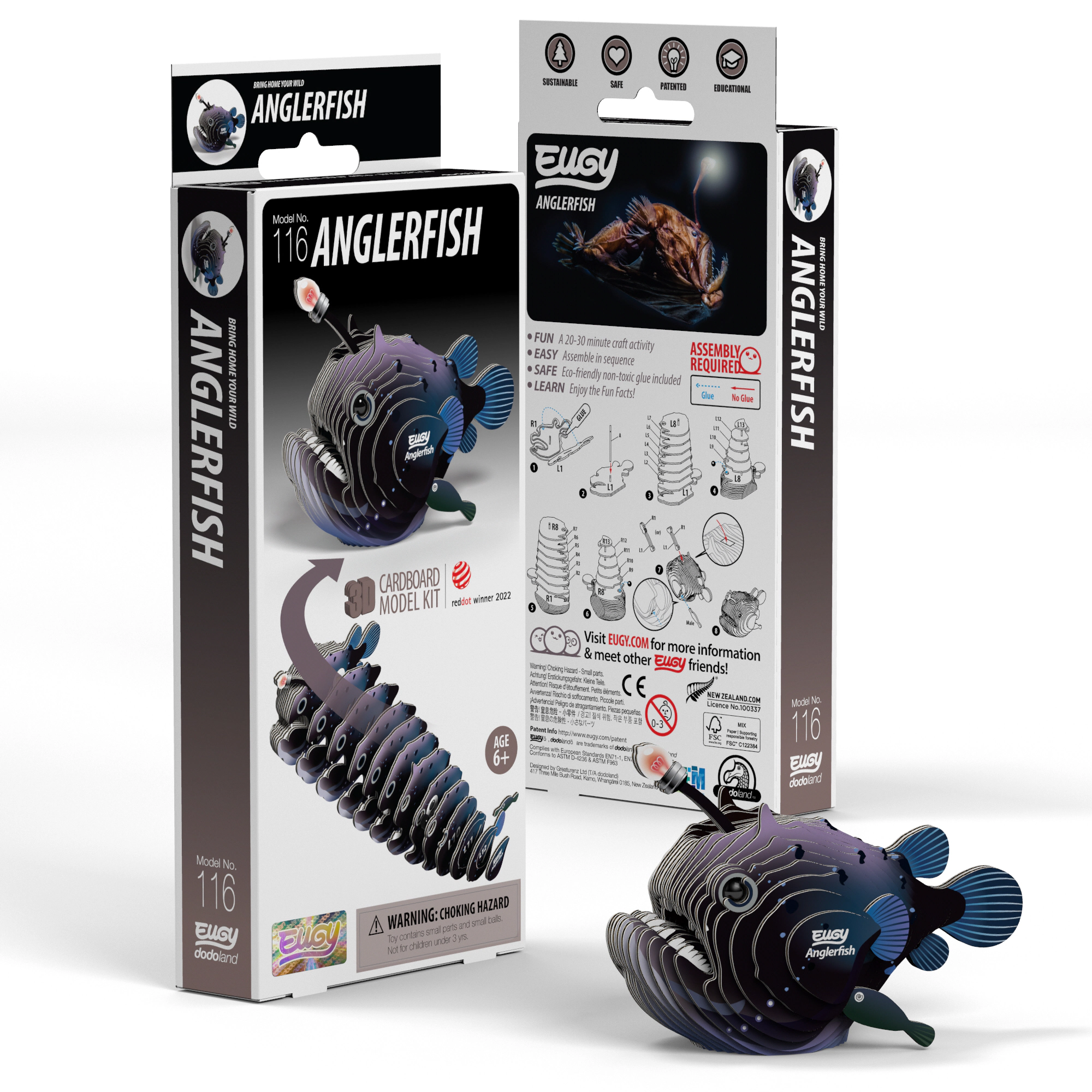 EUGY Anglerfish 3D Puzzle - contains 29 puzzle pieces
