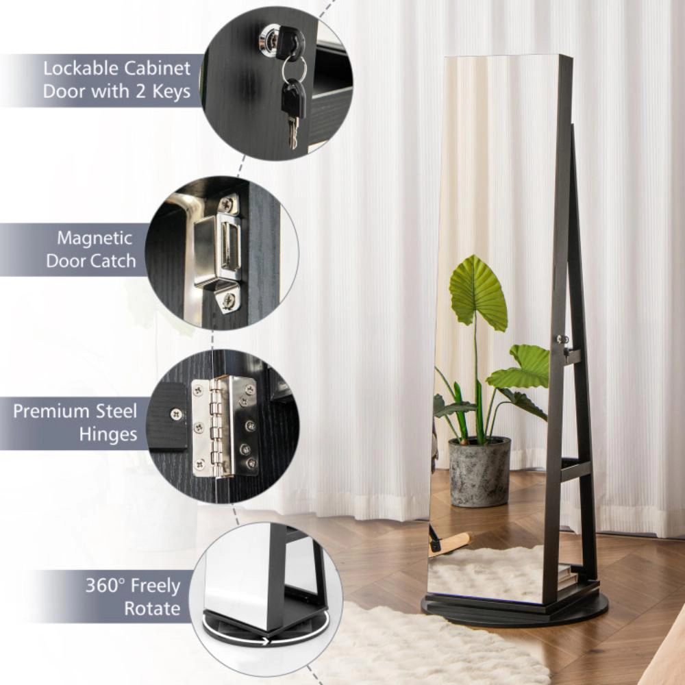 Hivvago Full Length Mirror Jewelry Cabinet with Rotating Design