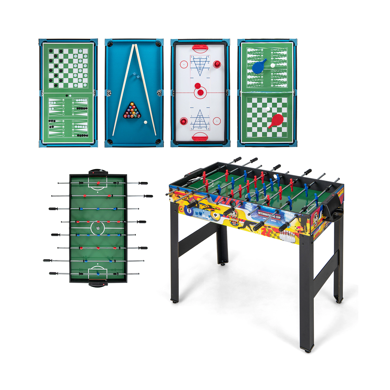 SUGIFT 12-in-1 Combo Game Table Set with Foosball Air Hockey Pool Chess Ping Pong Scoreboard and Cue Sticks