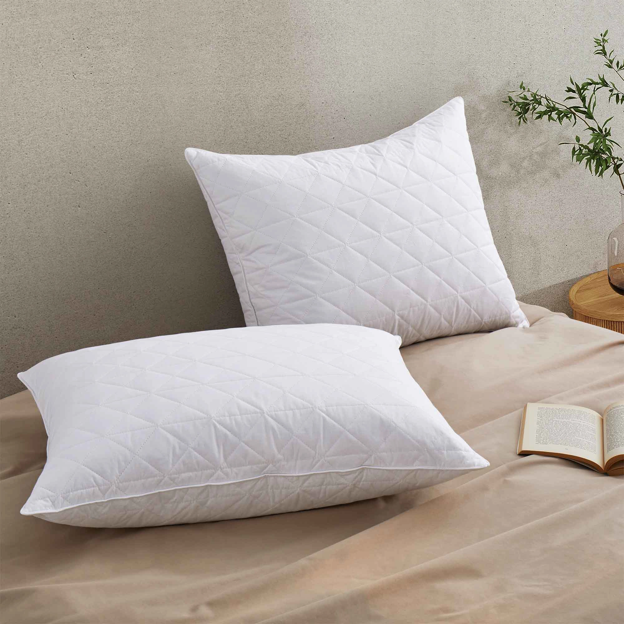 PeaceNest 100% Cotton Grey Goose Feather Pillows with Zigzag Quilted Cover,Set of 2