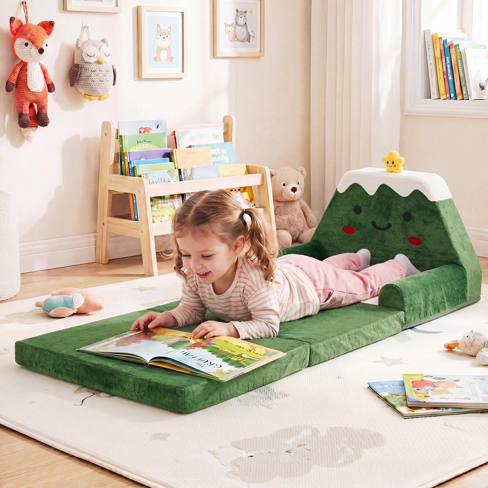SUGIFT 2-in-1 Convertible Kids Sofa to Lounger Ages 18-36 Months Green Yellow White