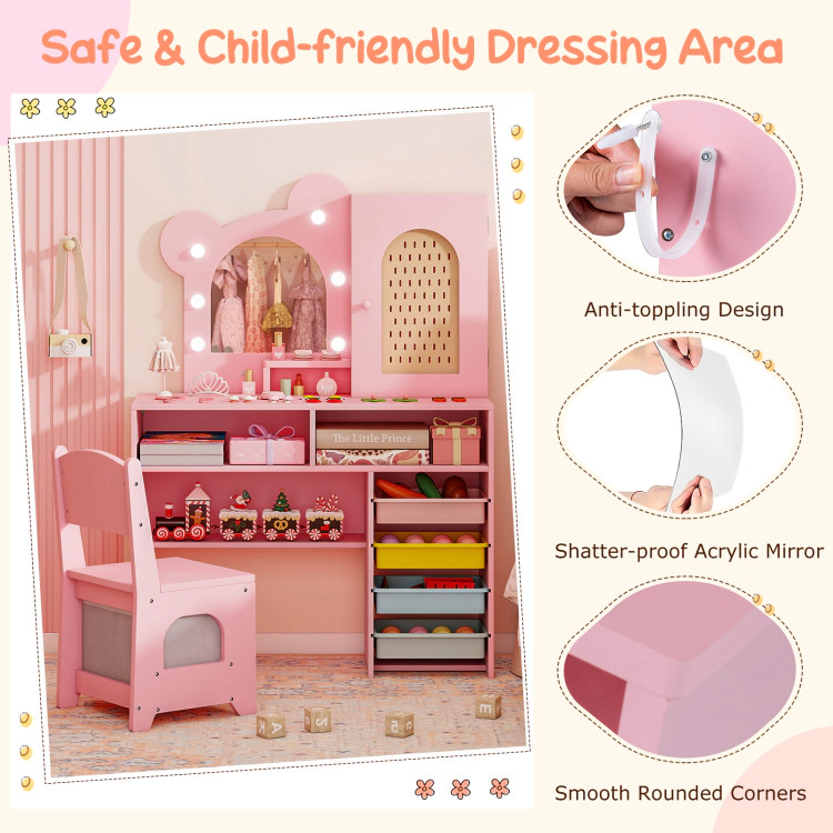 Hivvago Kids Vanity With Lights And 5 Drawers For Aged 3+ Years Old