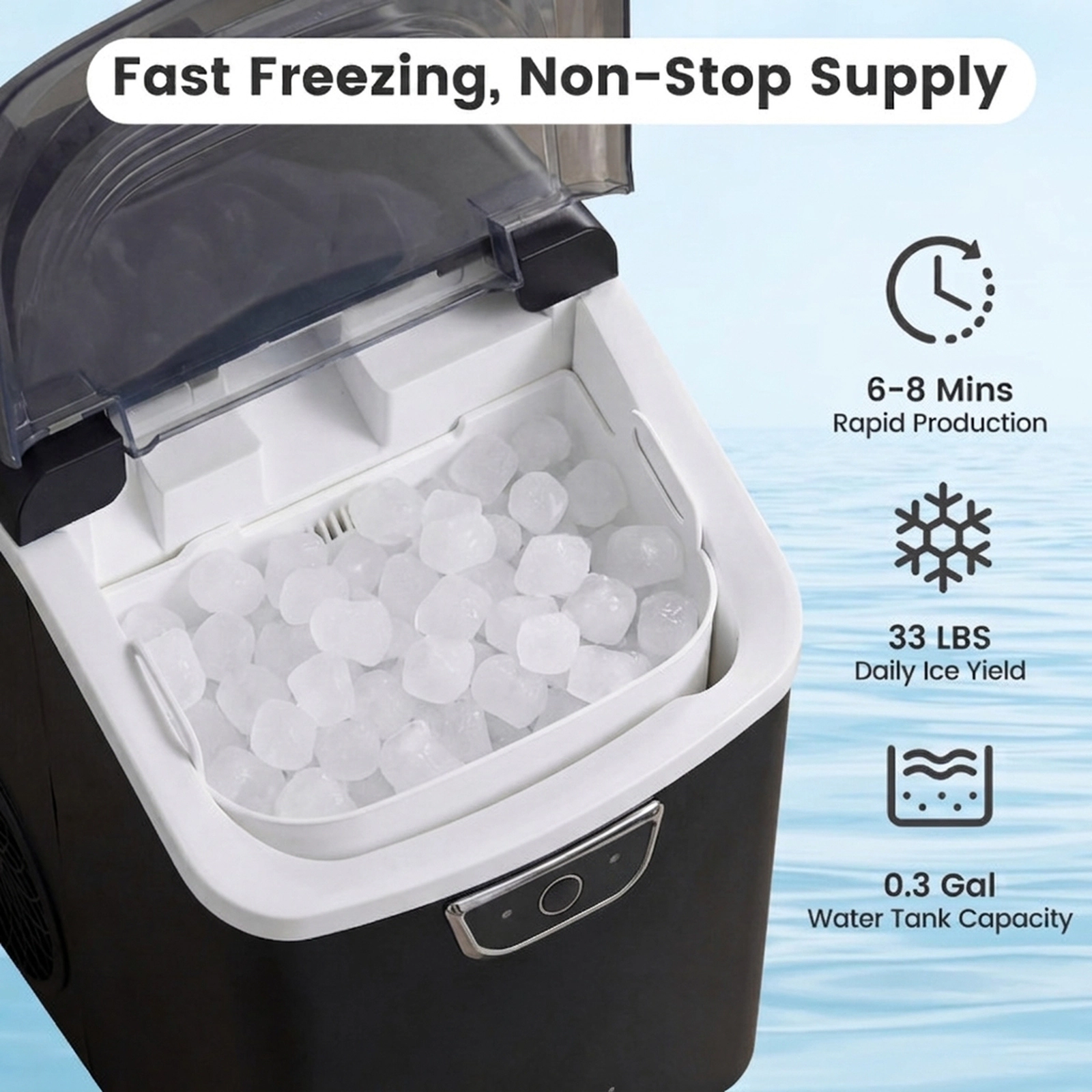 SUGIFT Soft Nugget Ice Maker Countertop 33-lb Daily Production 0.3-Gal Water Tank with Audible Ice Full Alarm Black