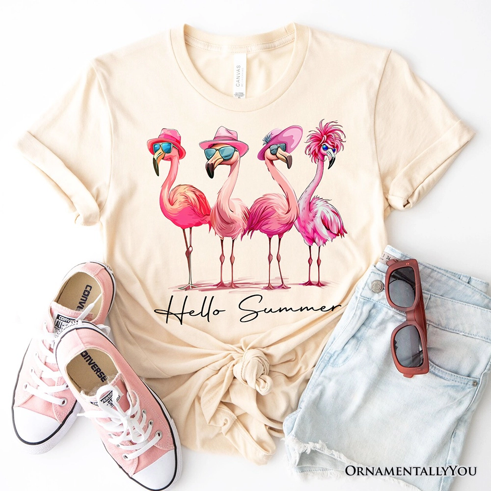 OrnamentallyYou Womens Flamingo Hello Summer T-Shirt