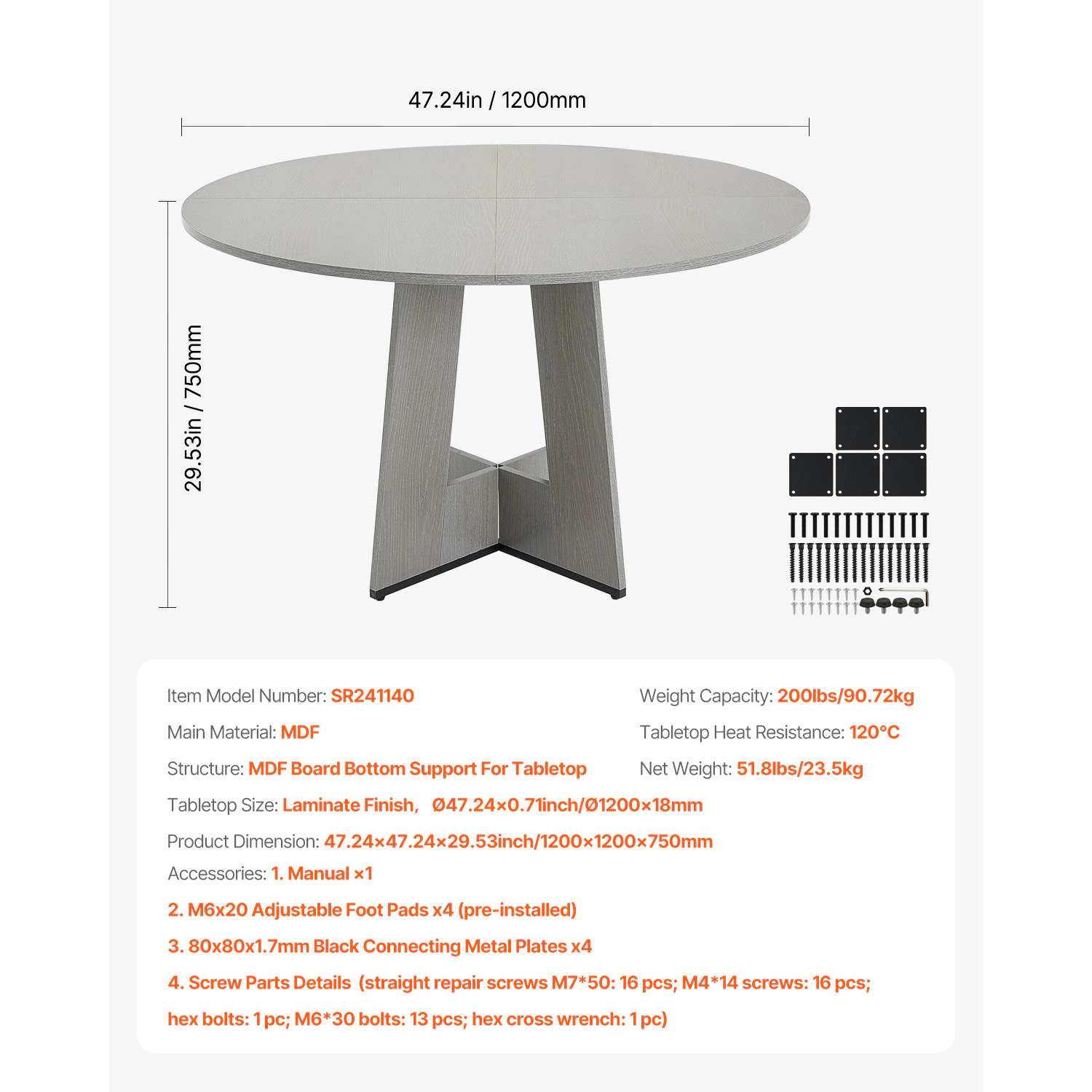 HONGGE Round Dining Table Wood for Circle Furniture Leisure Tables with Home Kitchen Living Room Only