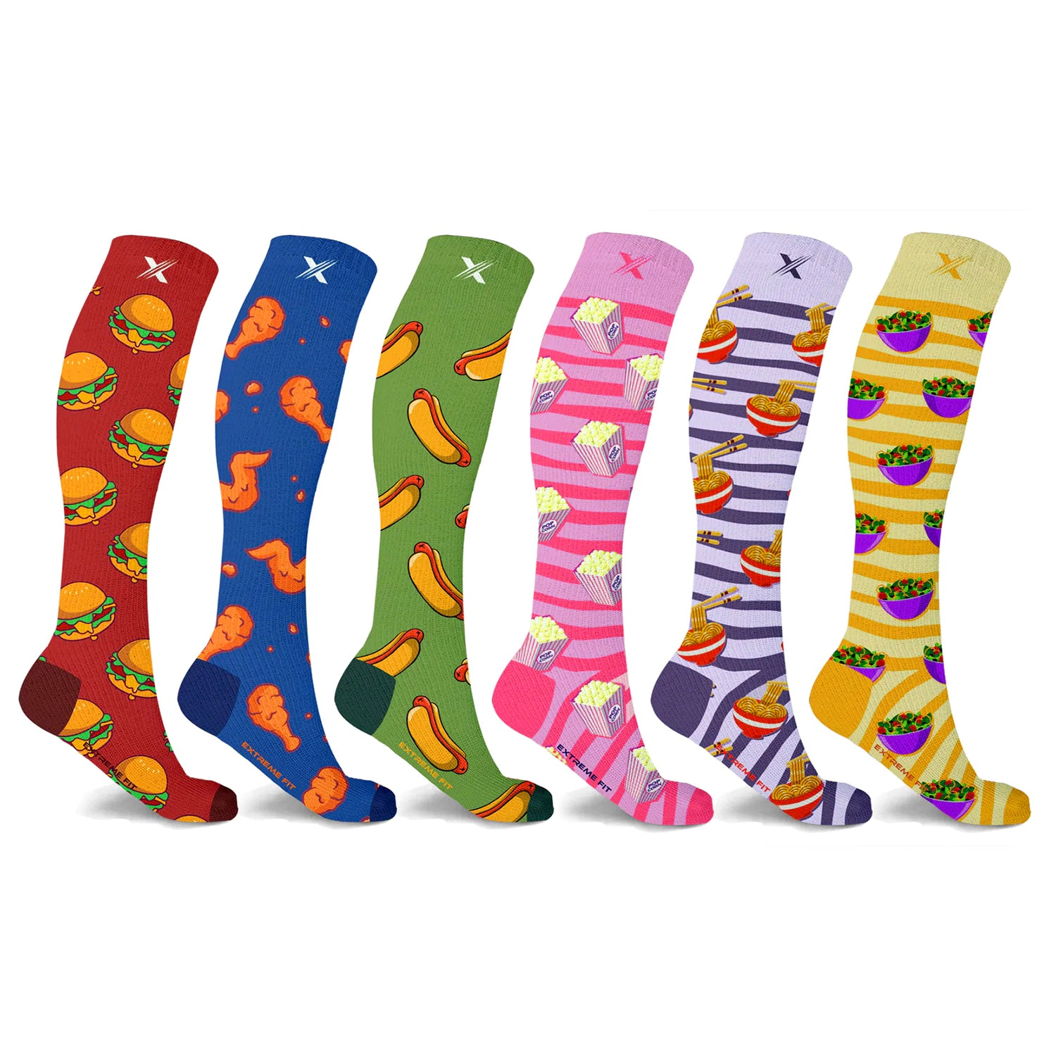 Extreme Fit Food Lovers Expressive Knee-high Compression Socks - 6 Pair